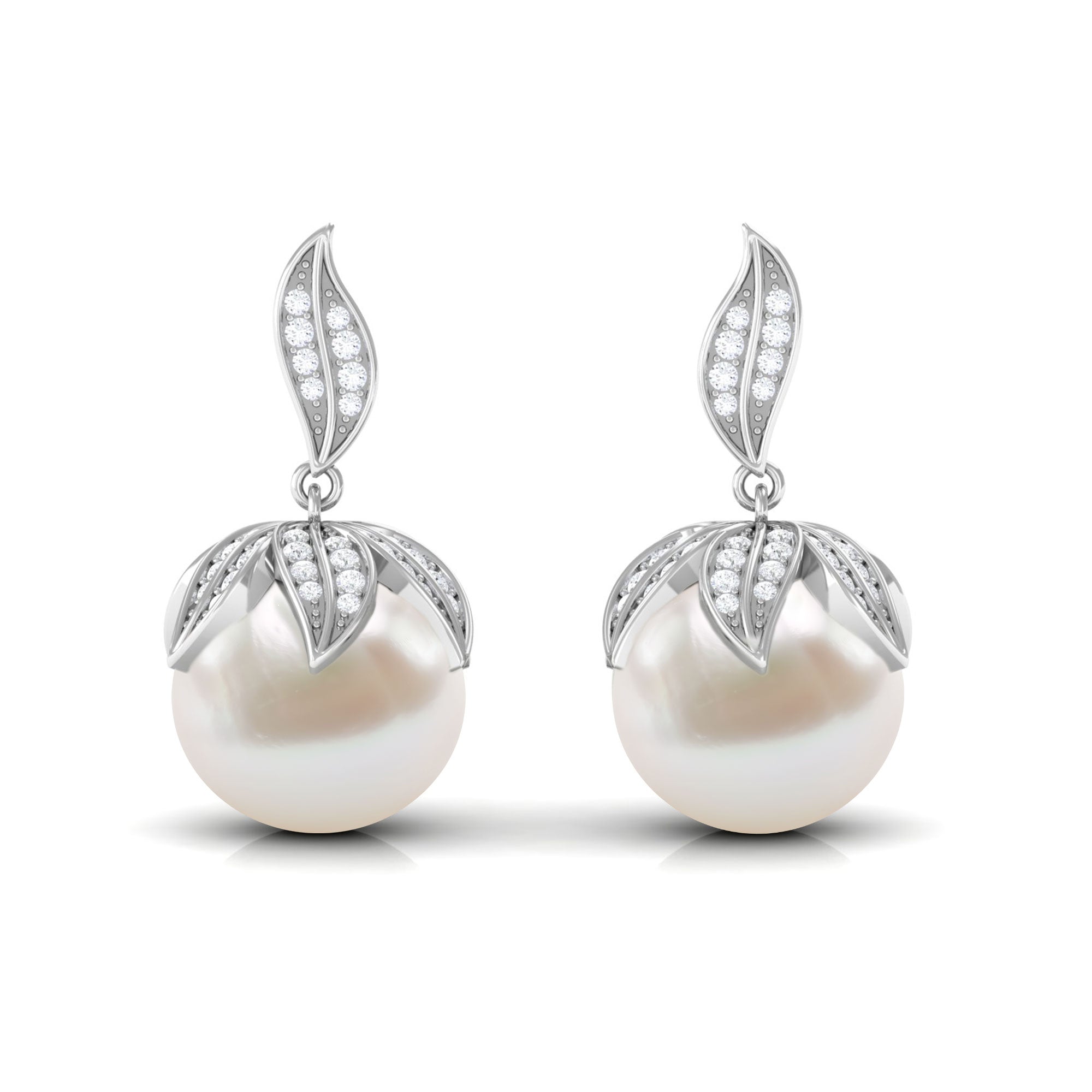 Nature Inspired Freshwater Pearl Drop Earrings with Diamond