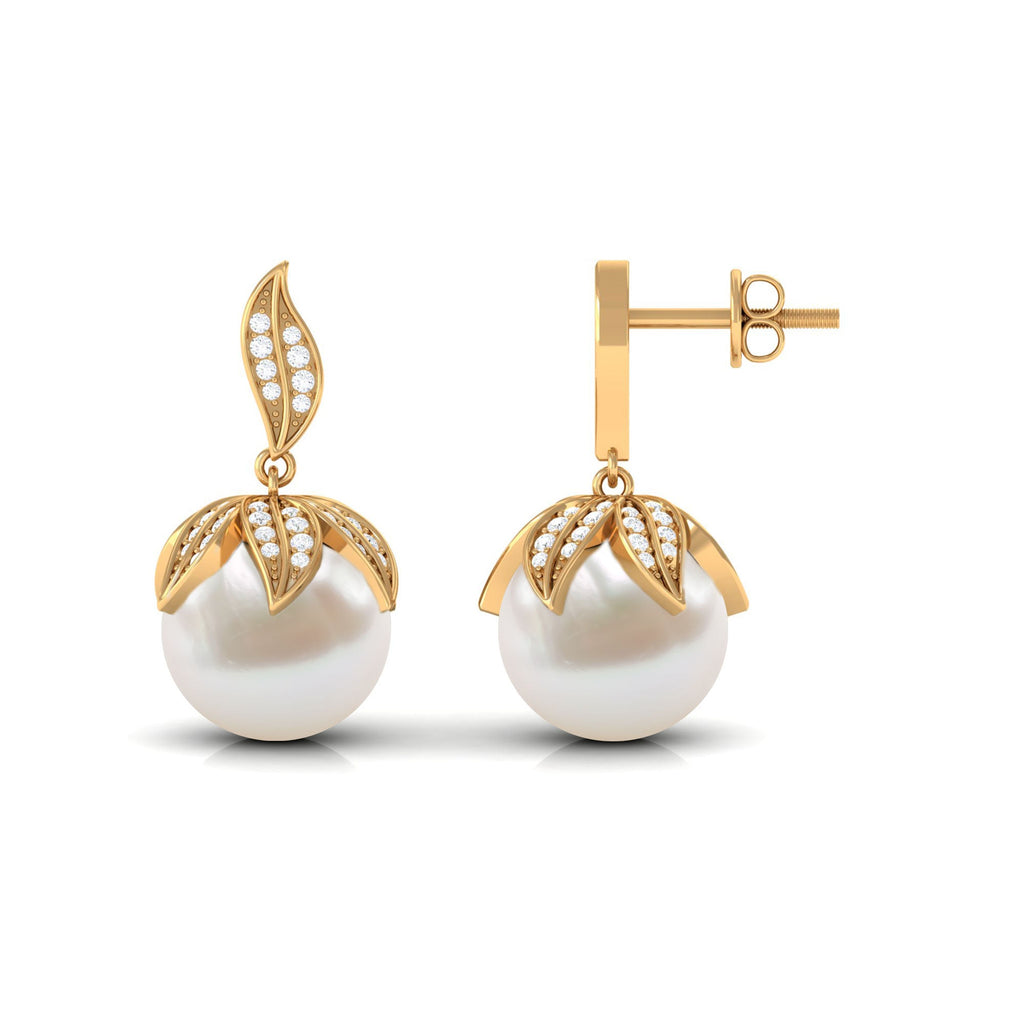 Nature Inspired Freshwater Pearl Drop Earrings with Diamond