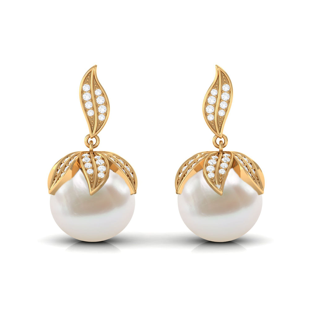 Nature Inspired Freshwater Pearl Drop Earrings with Diamond