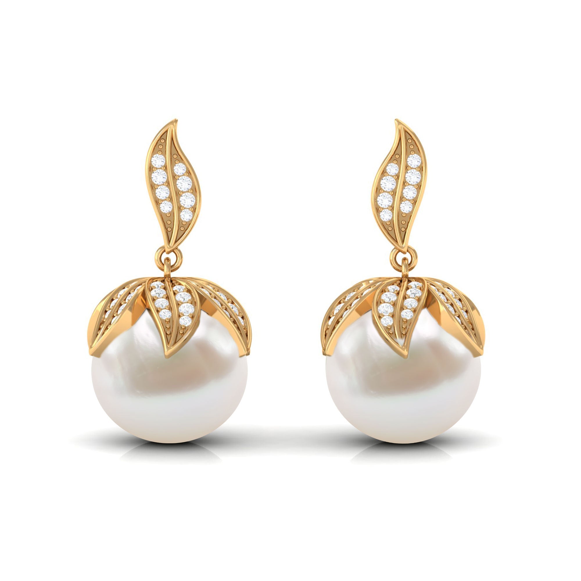 Nature Inspired Freshwater Pearl Drop Earrings with Diamond