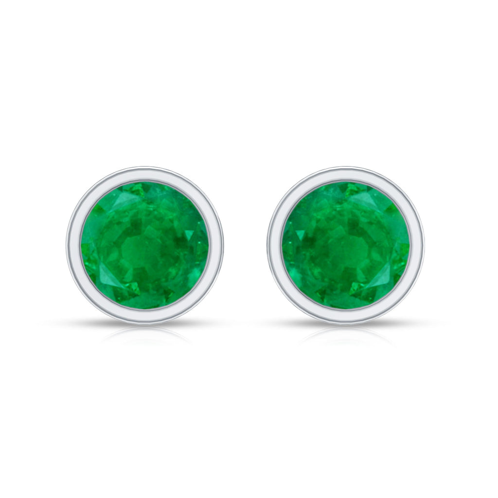Bezel Set Round Emerald Solitaire Stud Earrings