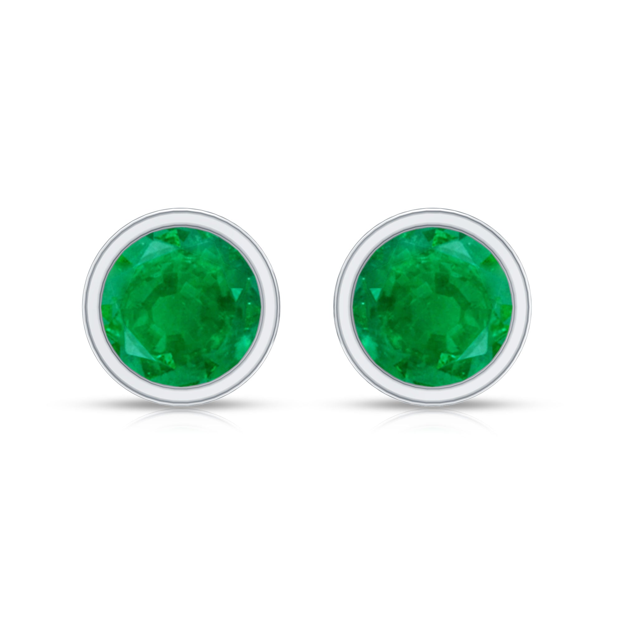 Bezel Set Round Emerald Solitaire Stud Earrings