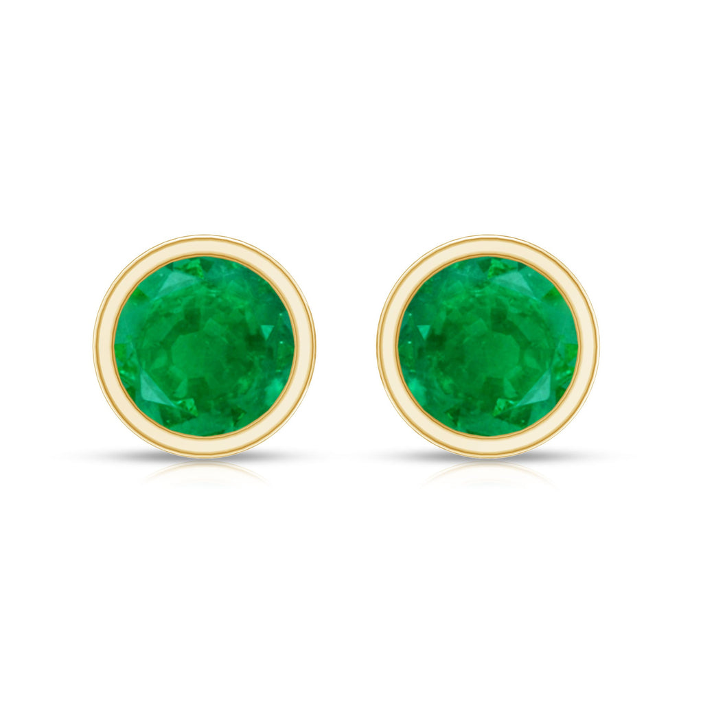 Bezel Set Round Emerald Solitaire Stud Earrings