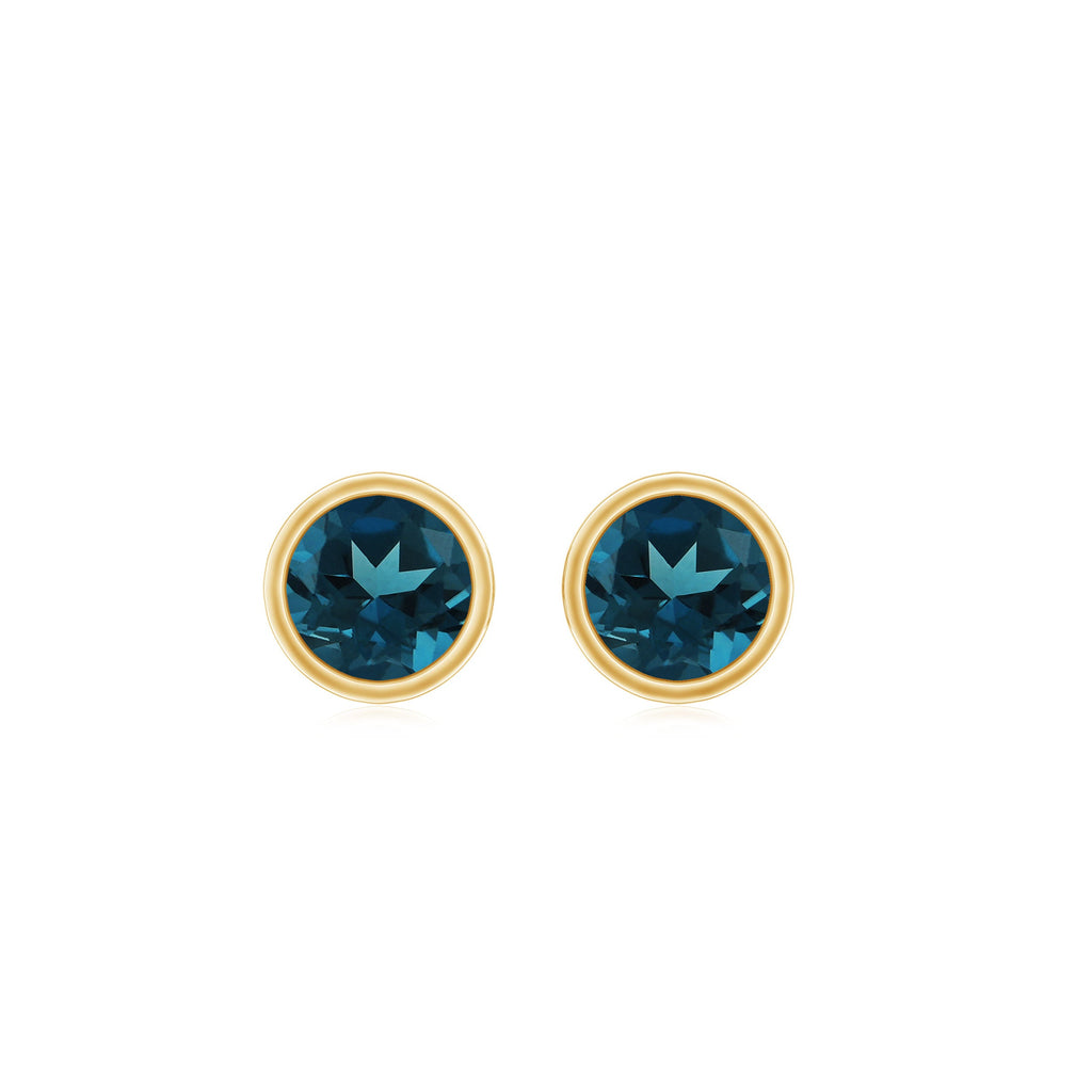 Bezel Set Round London Blue Topaz Solitaire Stud Earrings