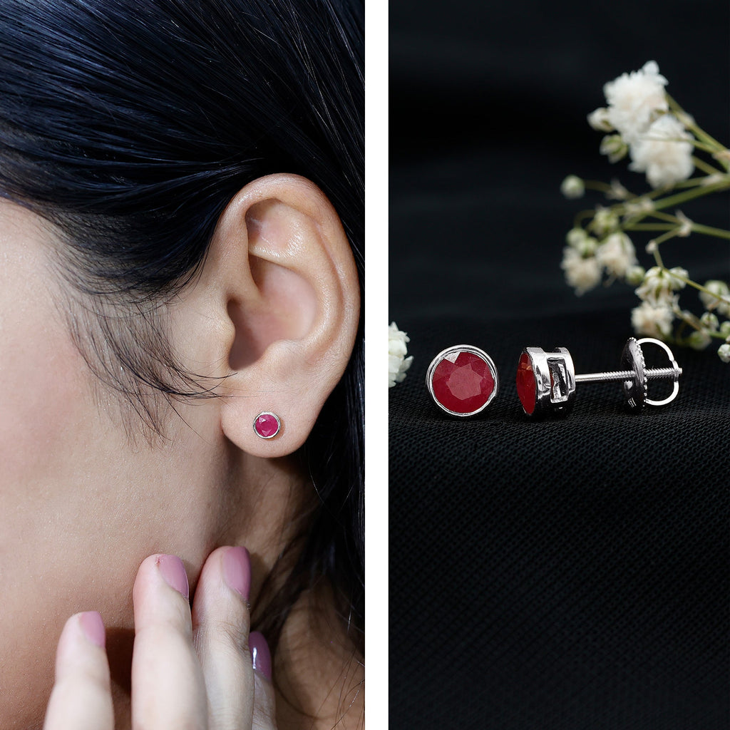 1.3 Carat Bezel Set Genuine Ruby Solitaire Stud Earrings