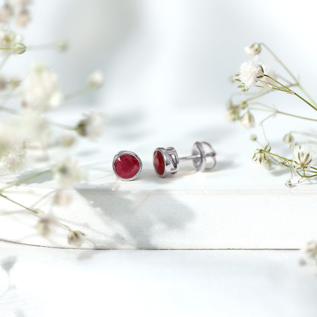 1.3 Carat Bezel Set Genuine Ruby Solitaire Stud Earrings