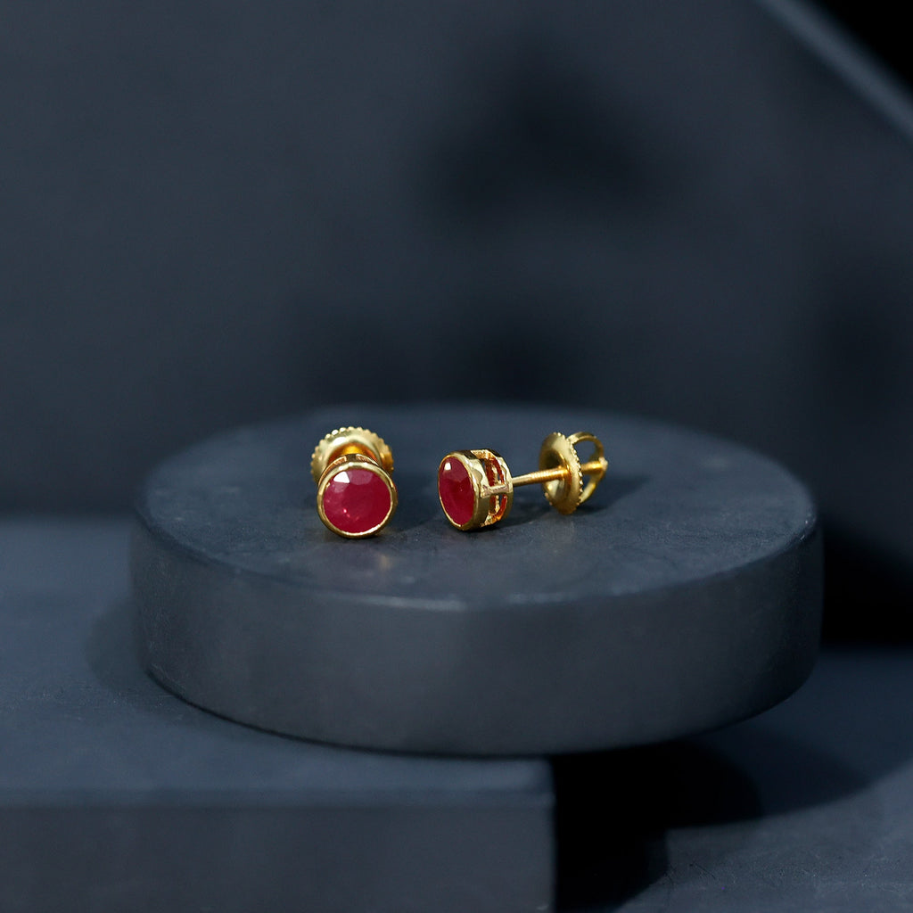 1.3 Carat Bezel Set Genuine Ruby Solitaire Stud Earrings