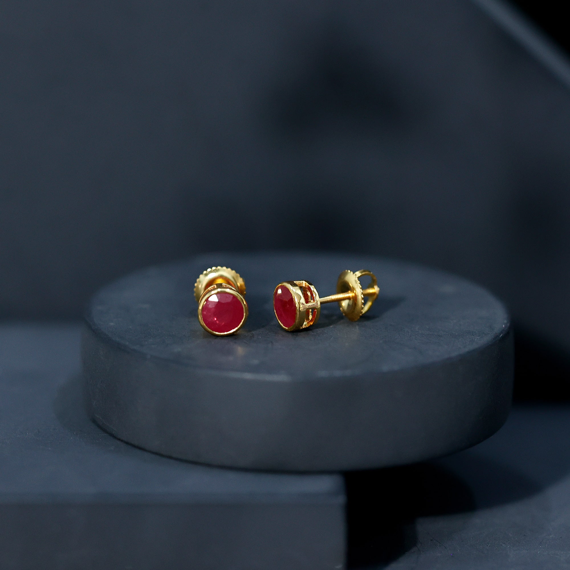 1.3 Carat Bezel Set Genuine Ruby Solitaire Stud Earrings