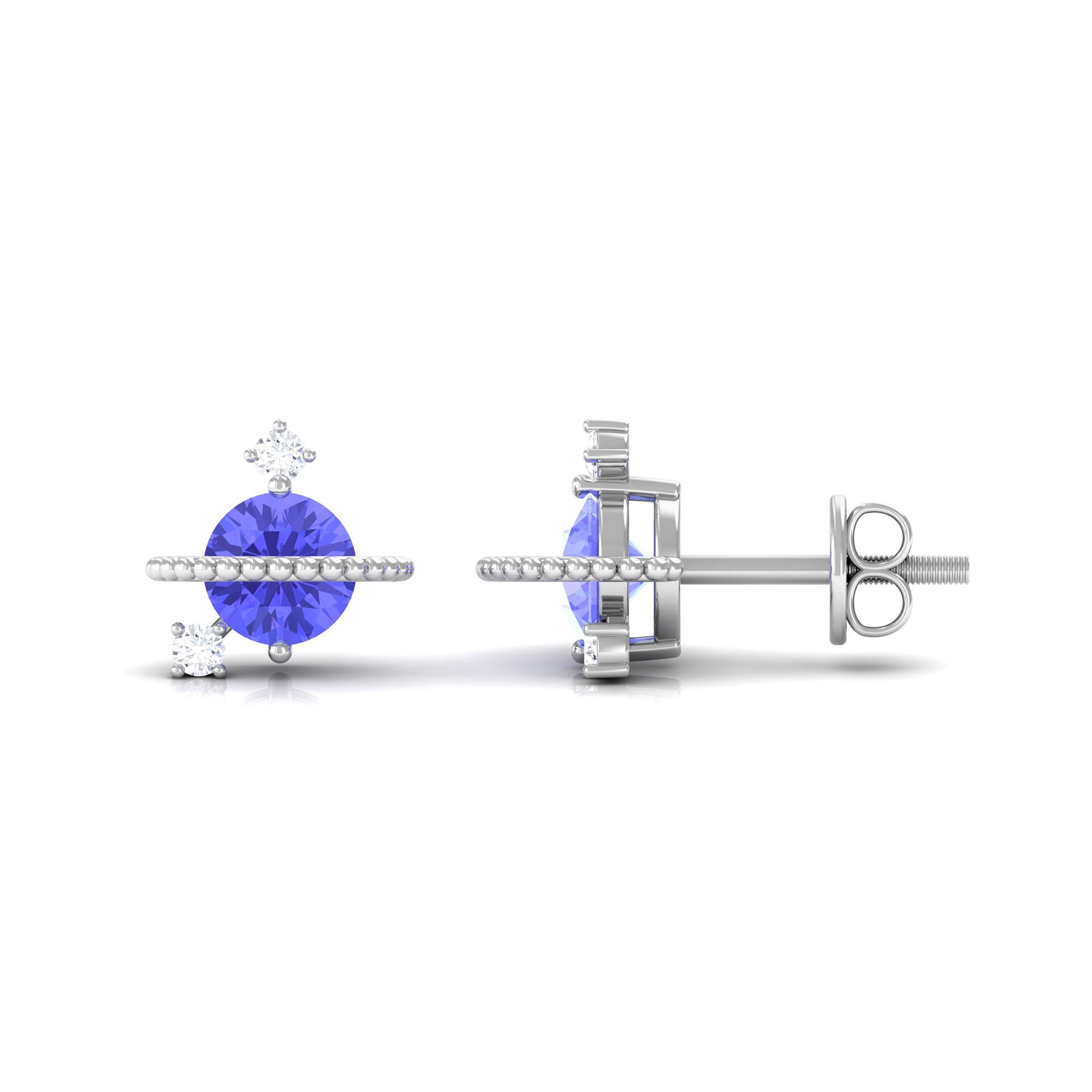 Real Tanzanite and Diamond Celestial Stud Earrings