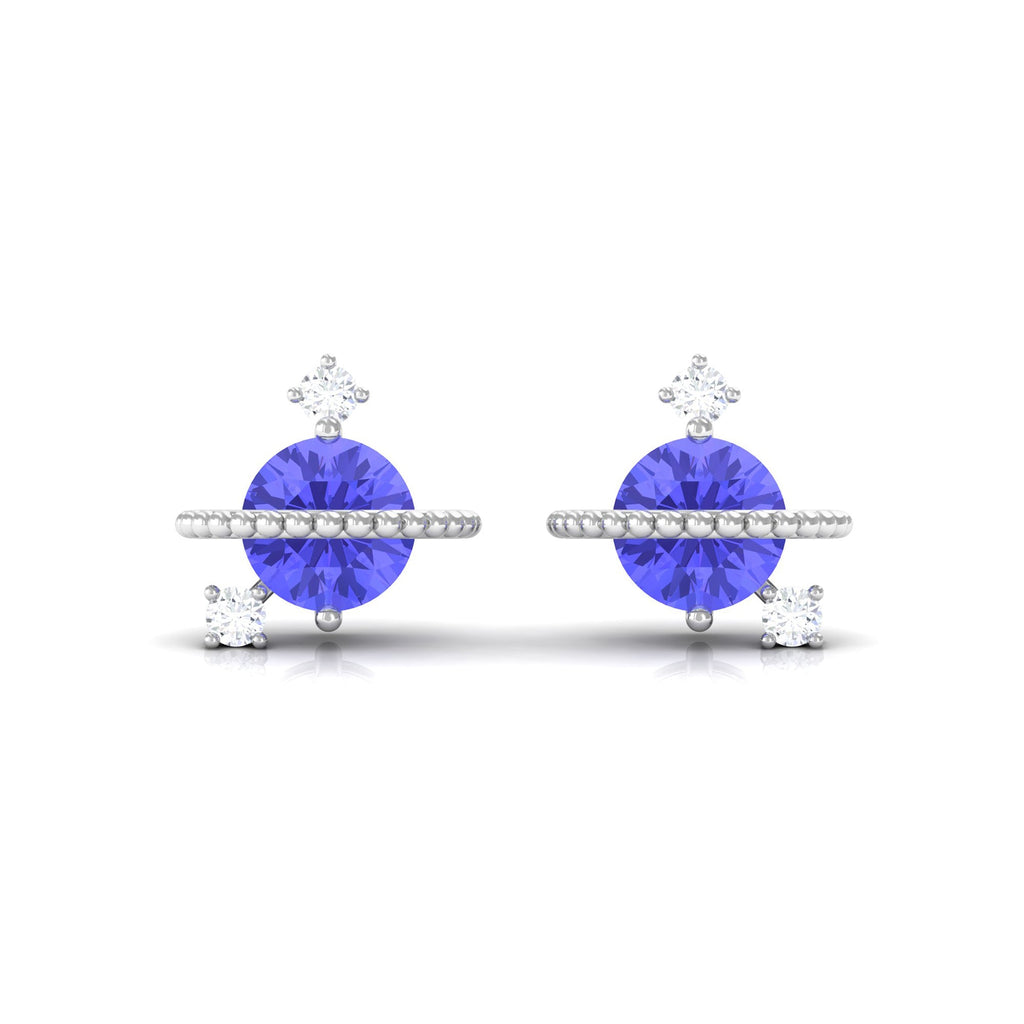 Real Tanzanite and Diamond Celestial Stud Earrings