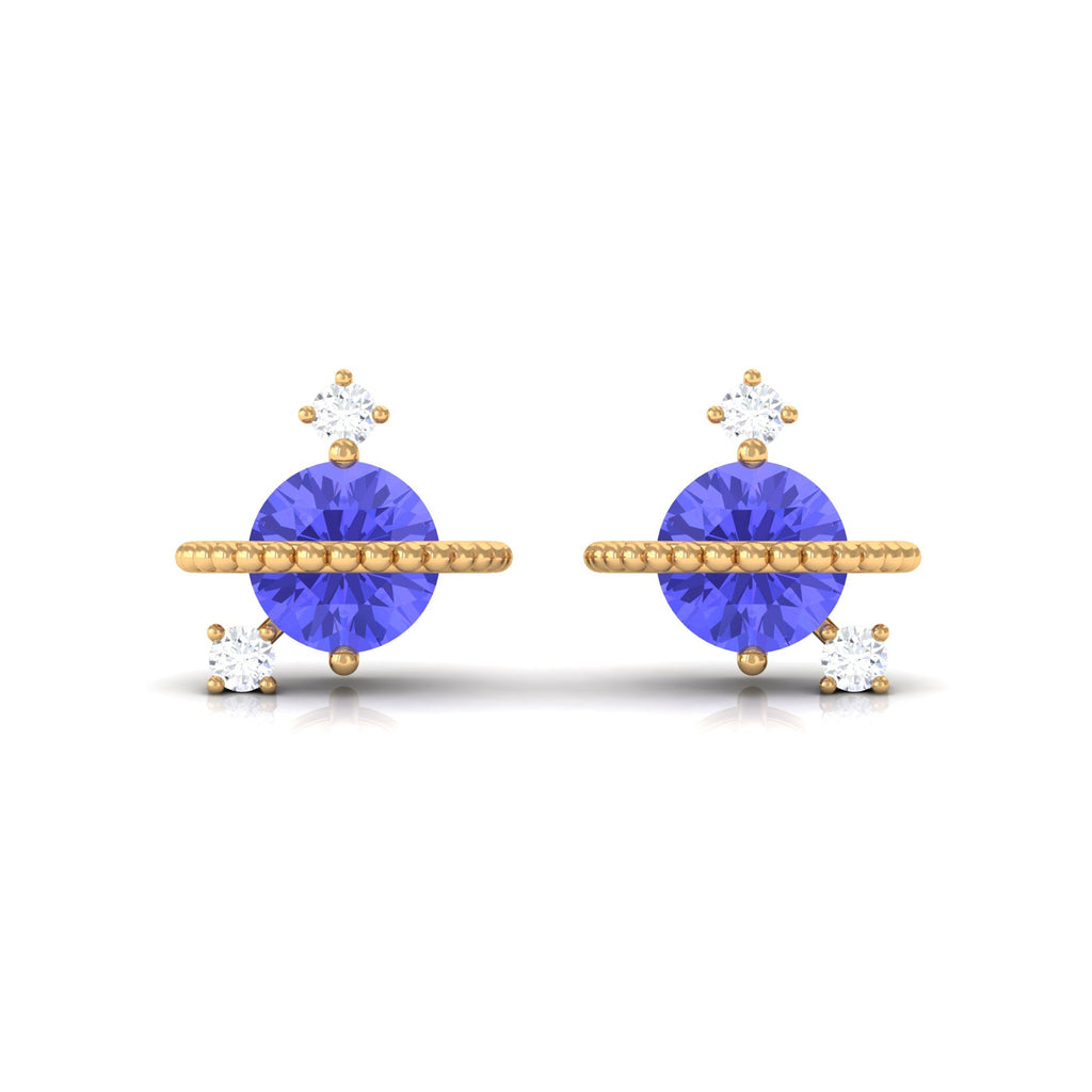 Real Tanzanite and Diamond Celestial Stud Earrings