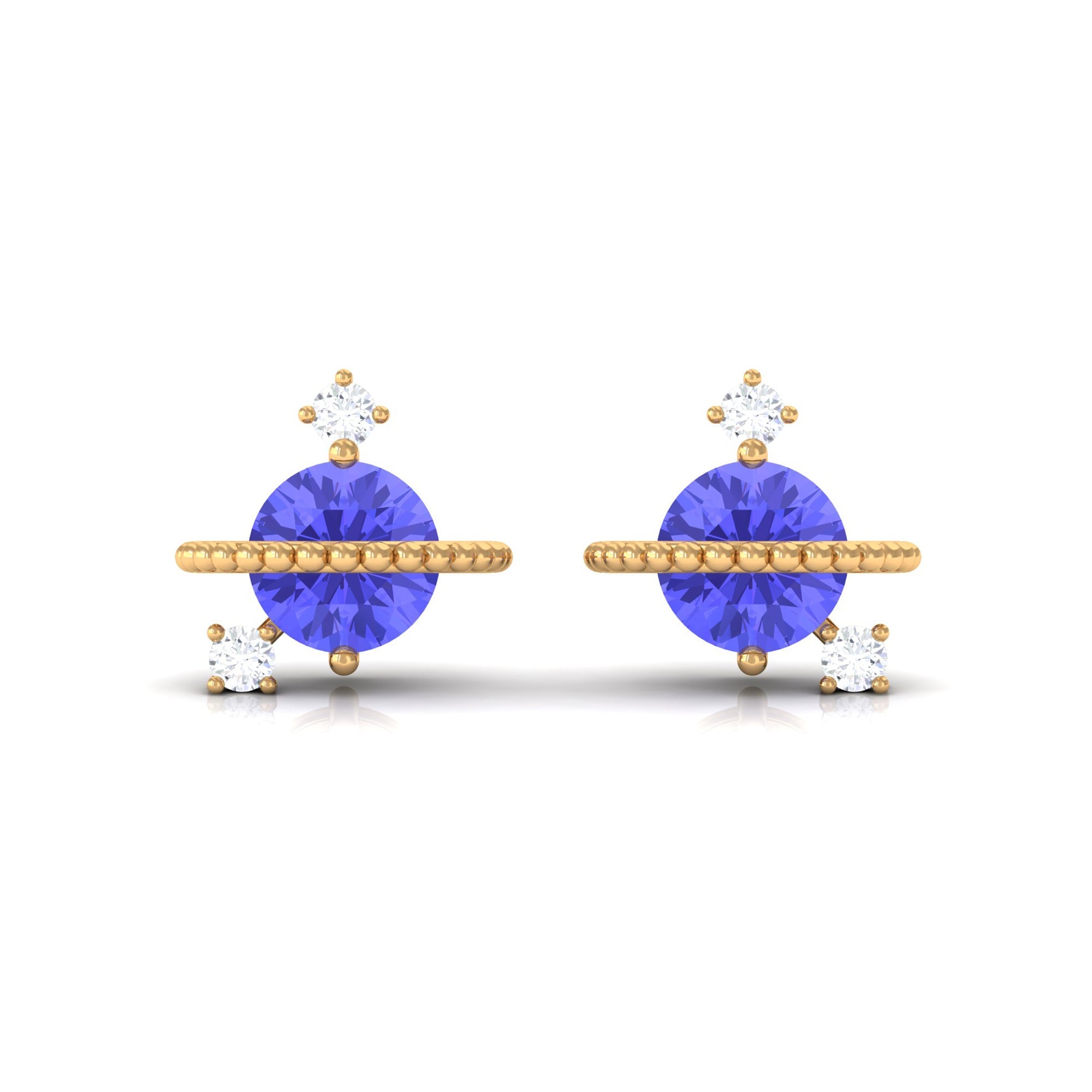 Real Tanzanite and Diamond Celestial Stud Earrings