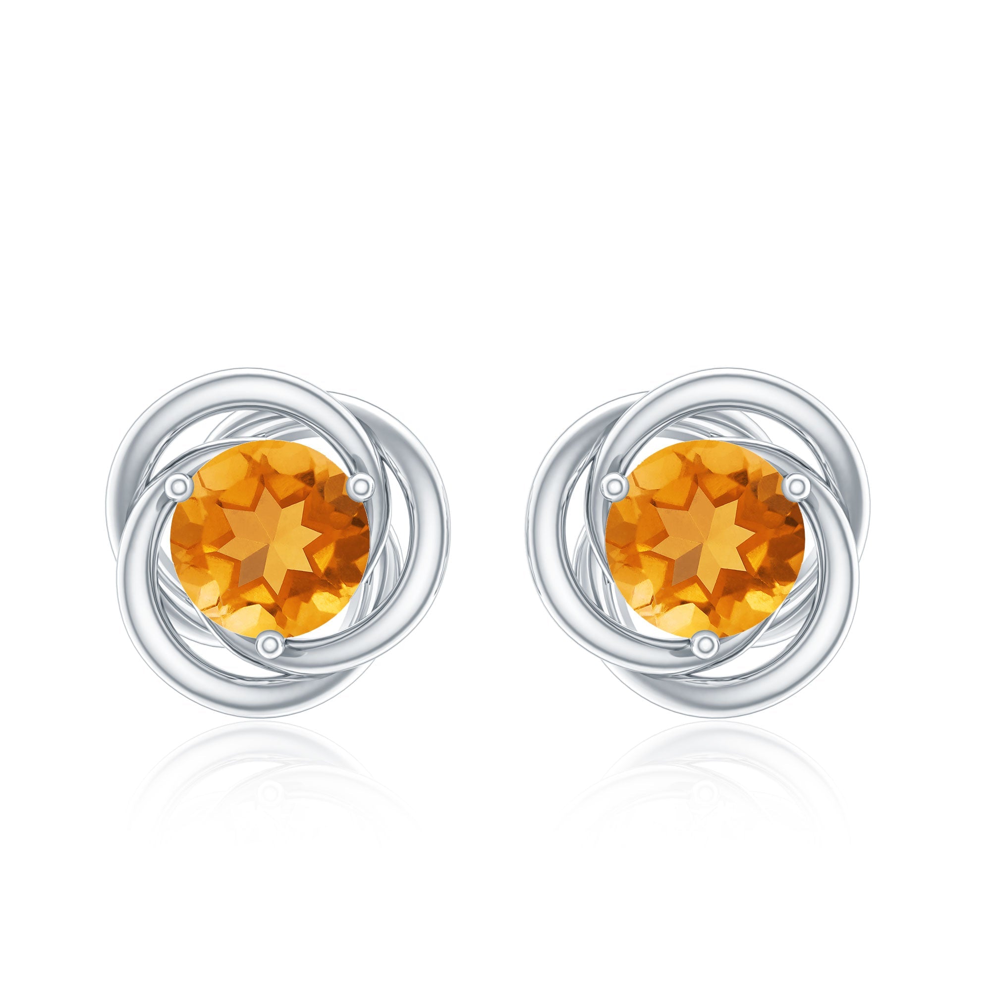 Solitaire 1 Carat Citrine Swirl Stud Earrings in 3 Prong Setting