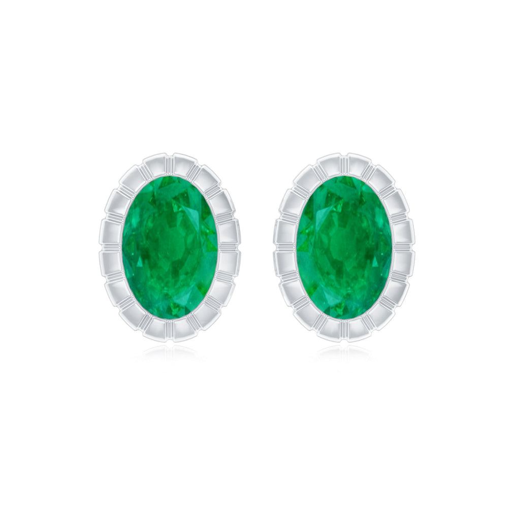 0.8 Carat Oval Emerald Solitaire Stud Earrings in Bezel Setting