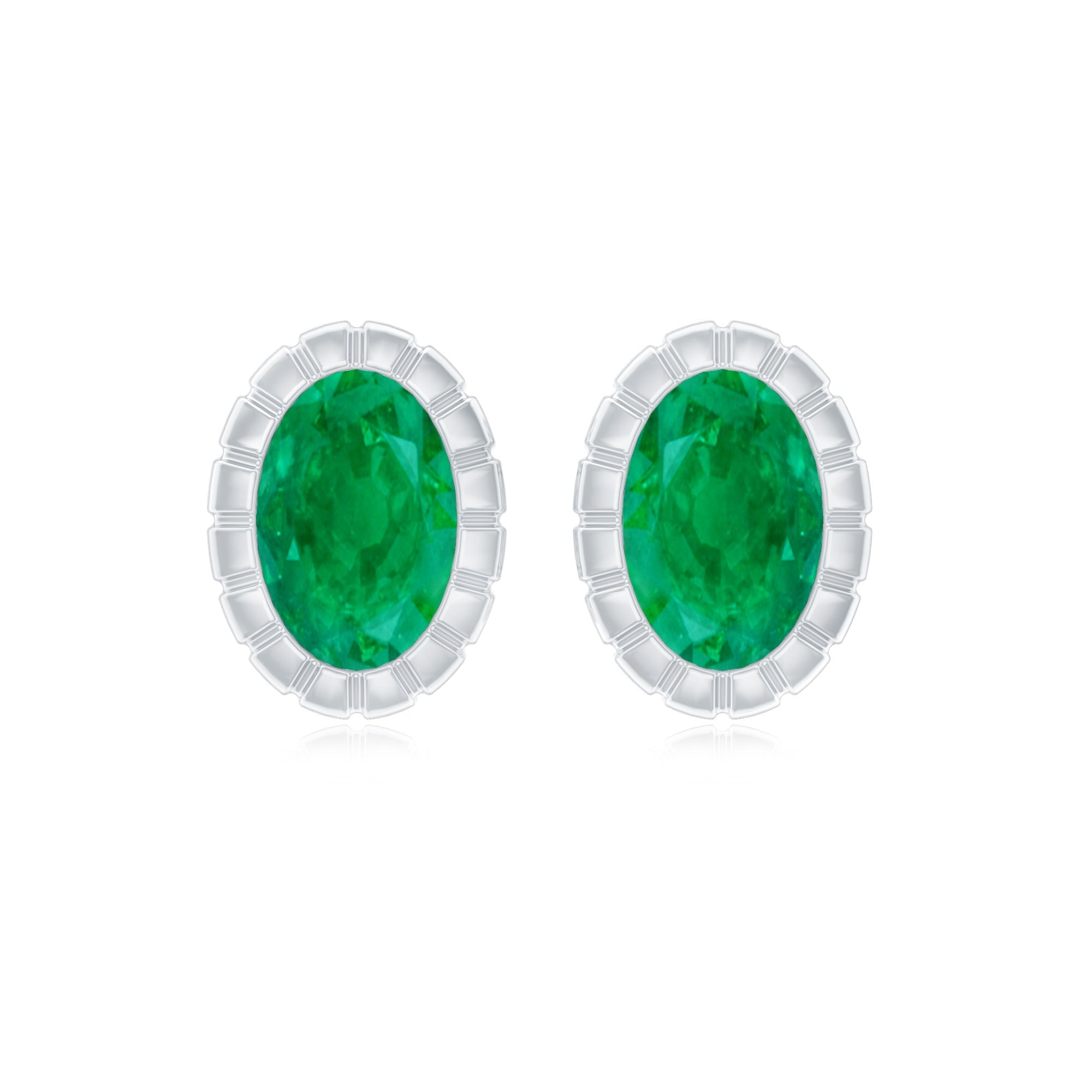 0.8 Carat Oval Emerald Solitaire Stud Earrings in Bezel Setting