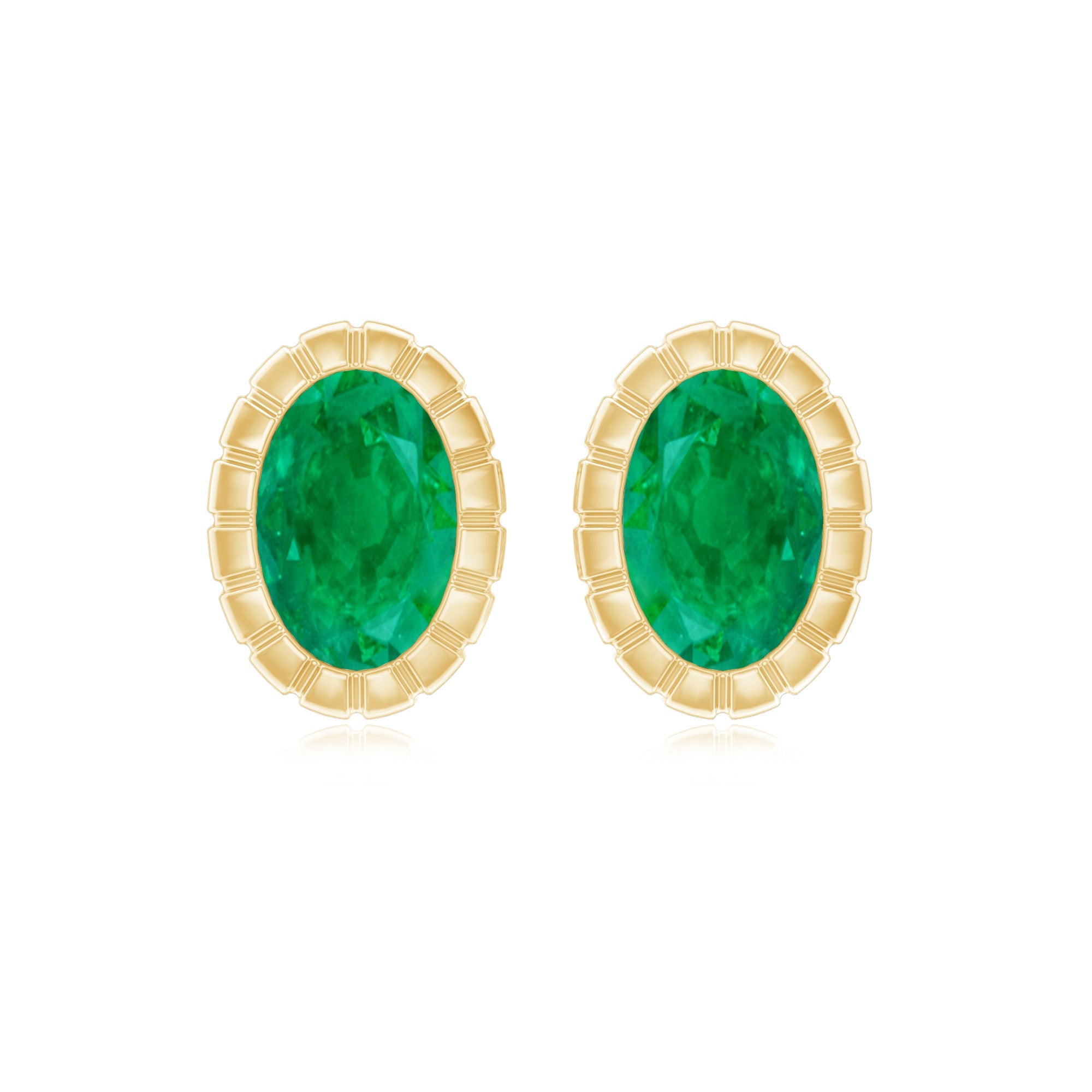 0.8 Carat Oval Emerald Solitaire Stud Earrings in Bezel Setting
