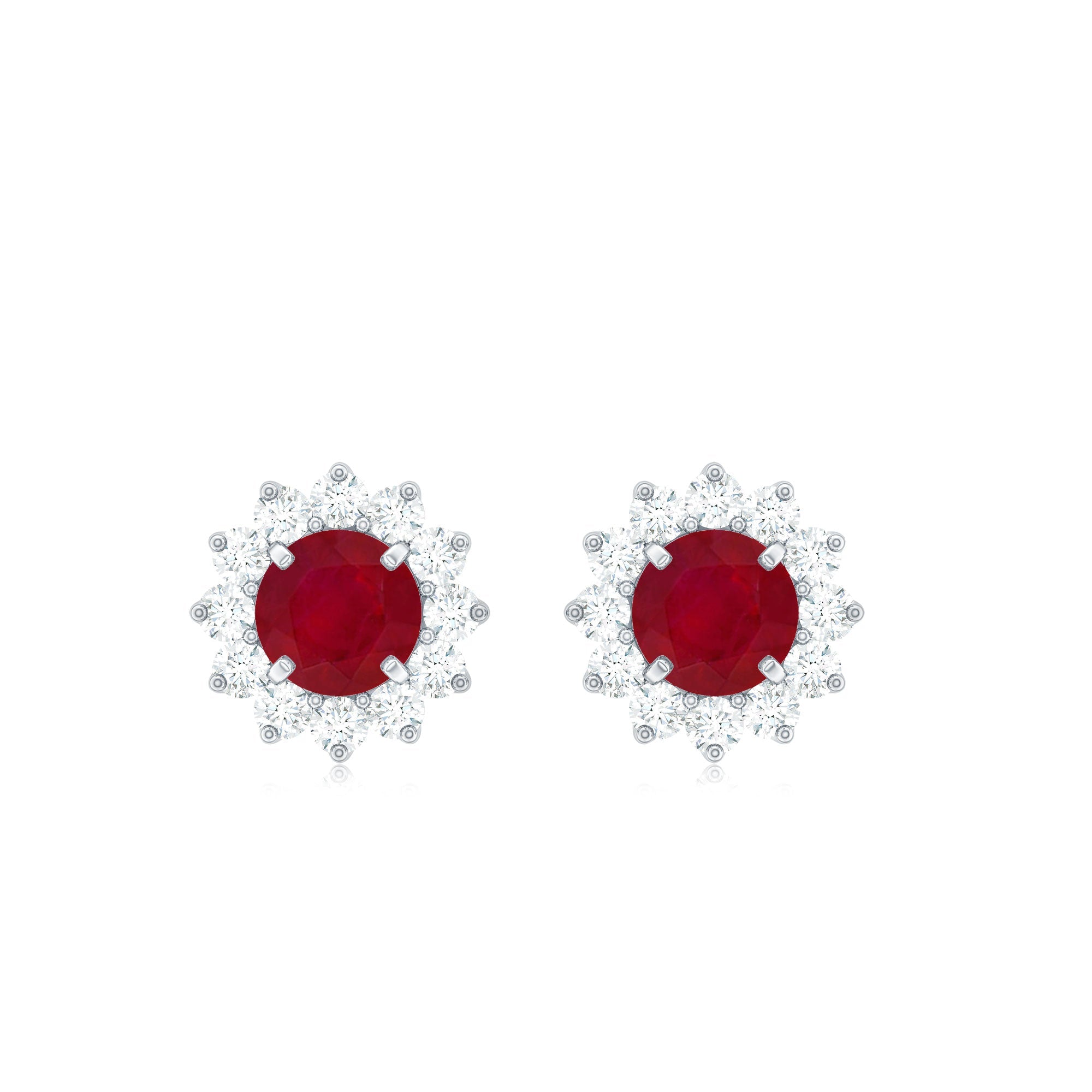 Natural 0.5 Ct Ruby Stud Earrings with Diamond Halo