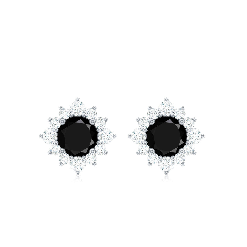 Round Lab Grown Black and White Diamond Halo Stud Earrings