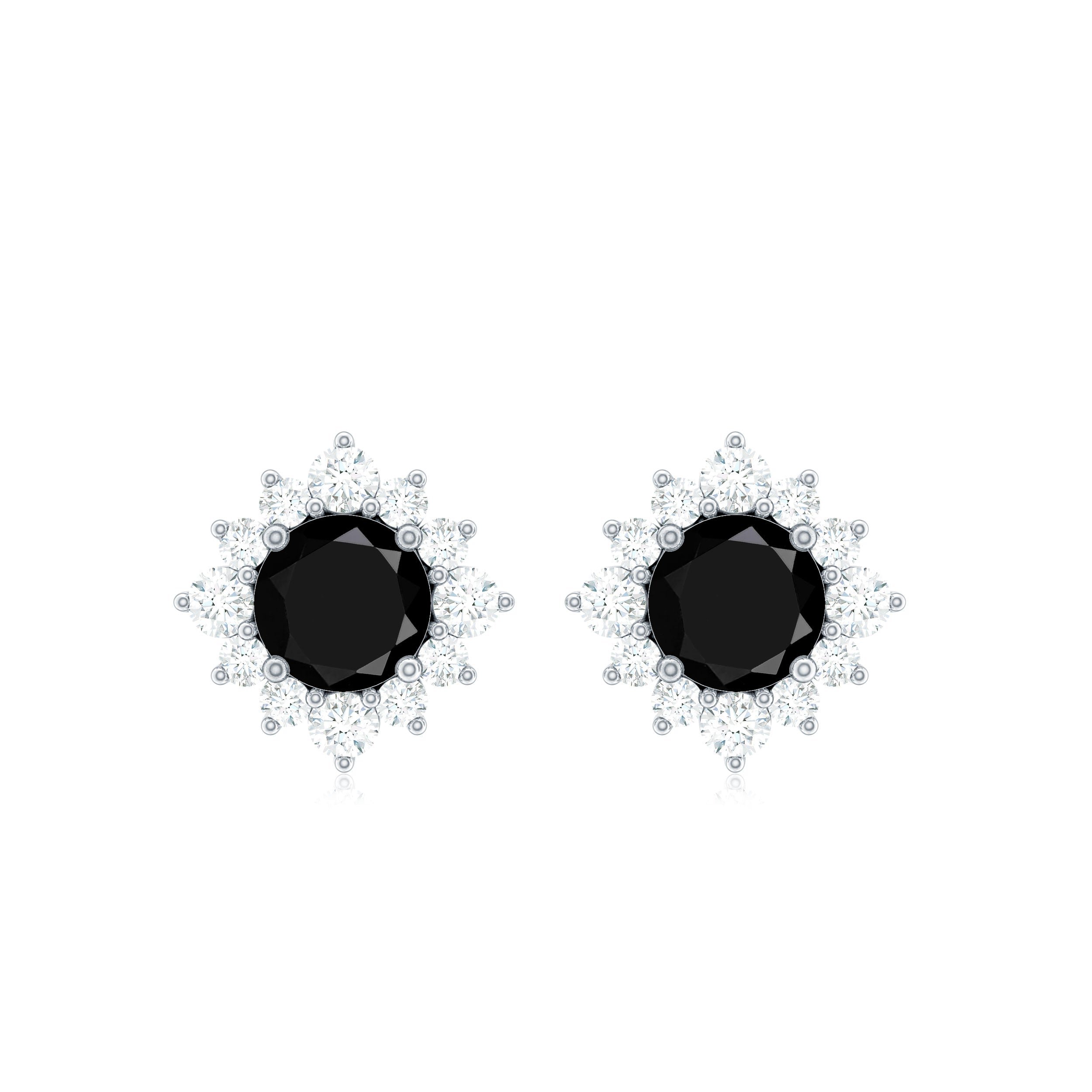 Round Lab Grown Black and White Diamond Halo Stud Earrings