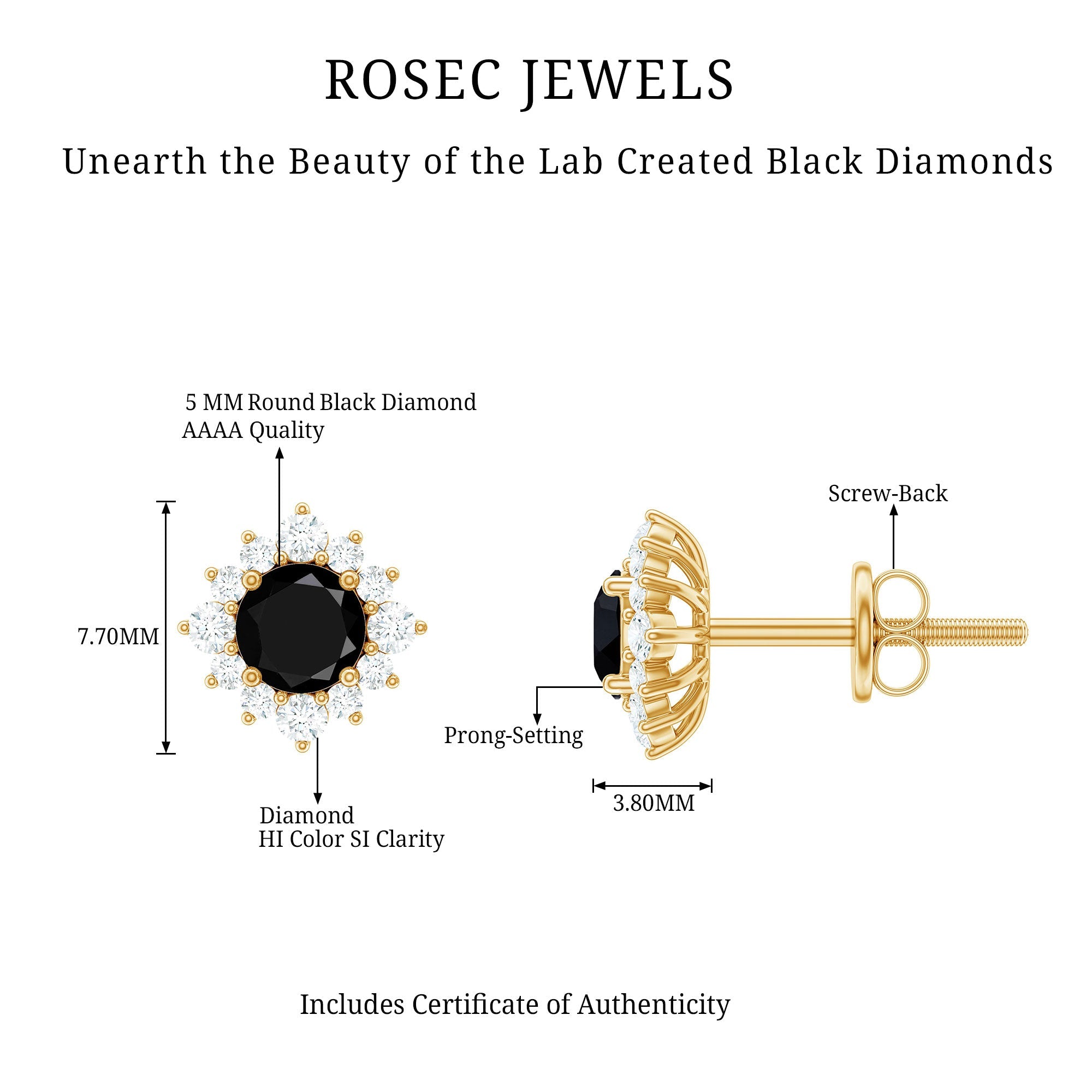Round Lab Grown Black and White Diamond Halo Stud Earrings