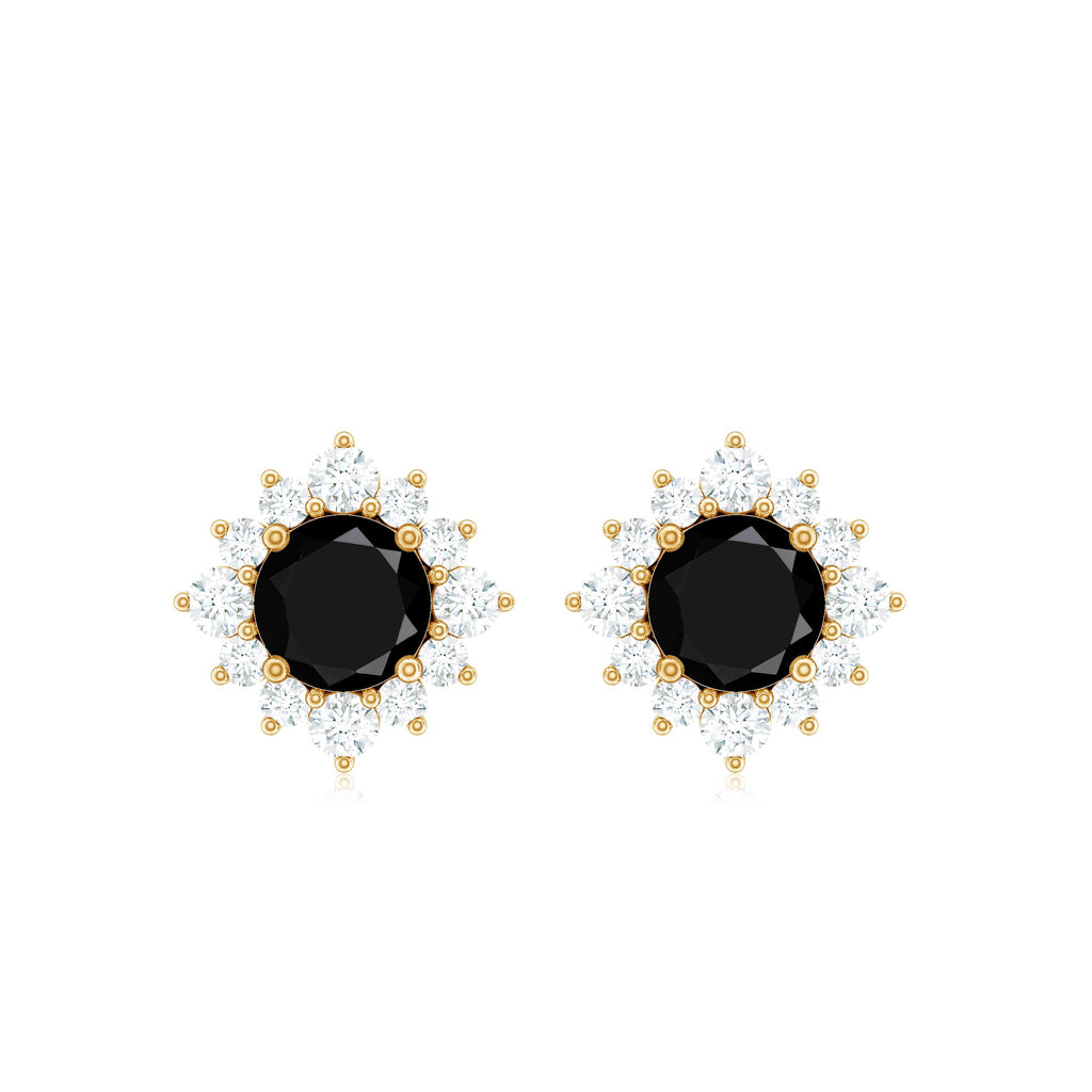 Round Lab Grown Black and White Diamond Halo Stud Earrings