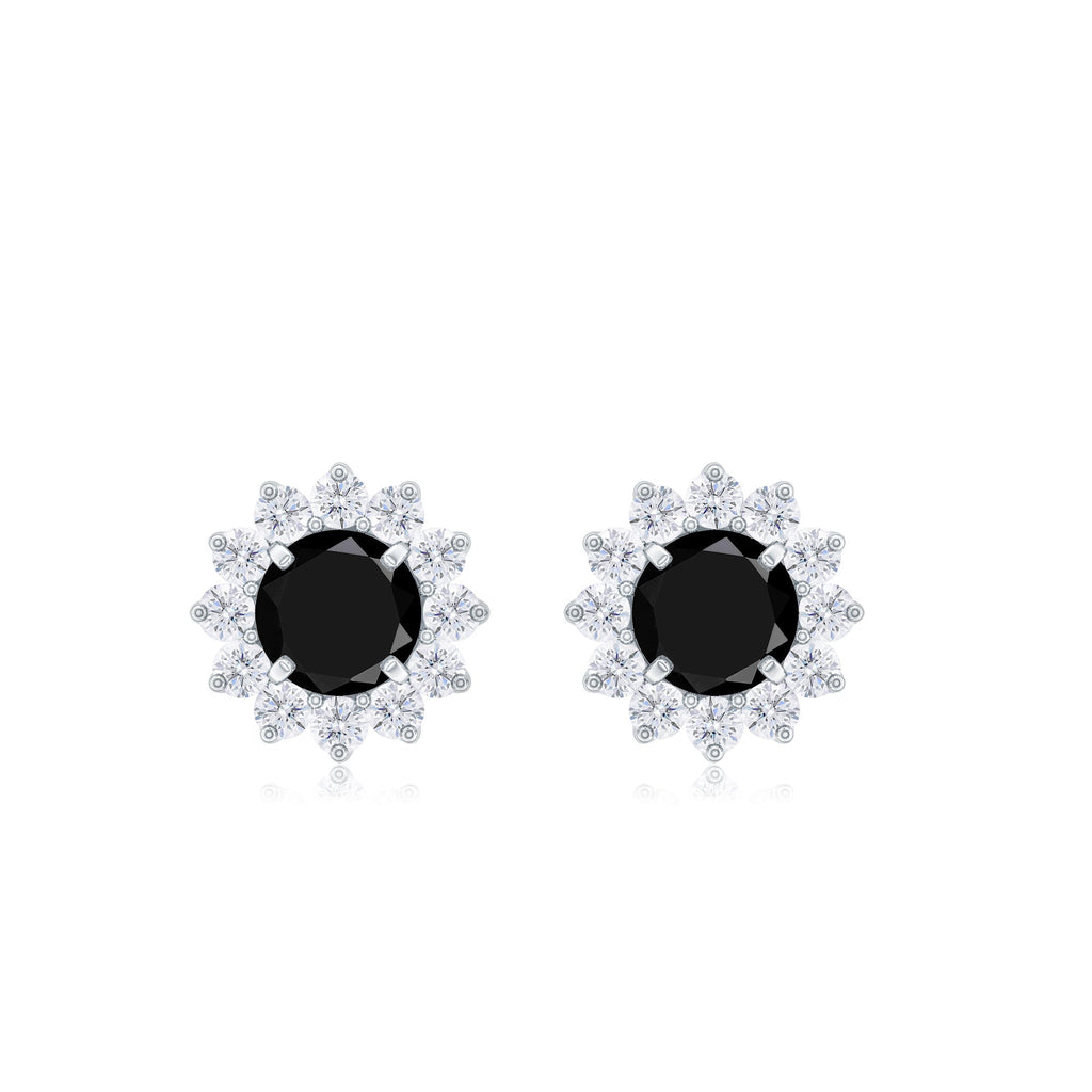 0.9 Carat Black Spinel and Diamond Classic Halo Stud Earrings