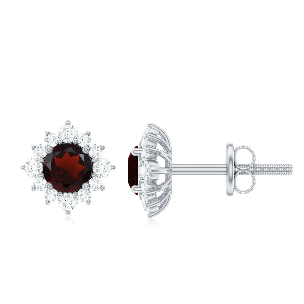 0.6 Carat Garnet Classic Stud Earrings with Diamond Halo