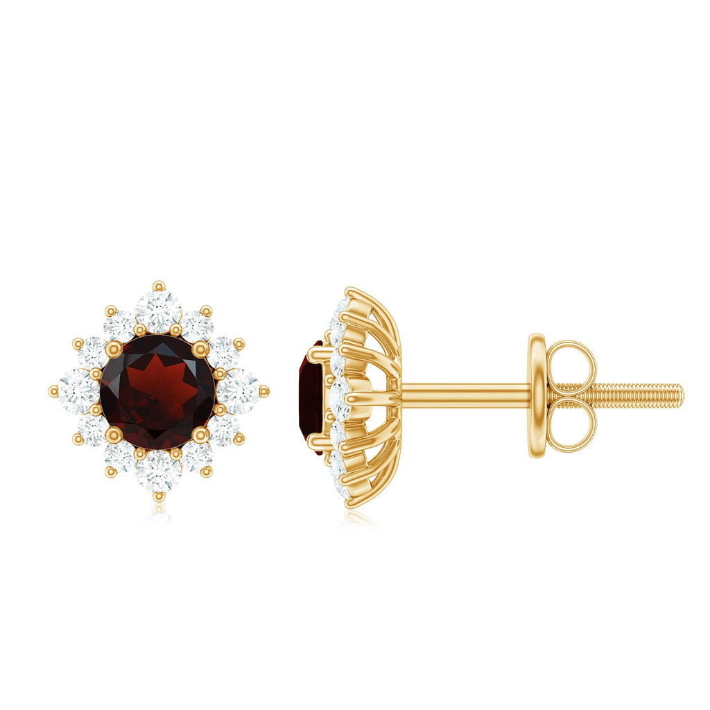 0.6 Carat Garnet Classic Stud Earrings with Diamond Halo
