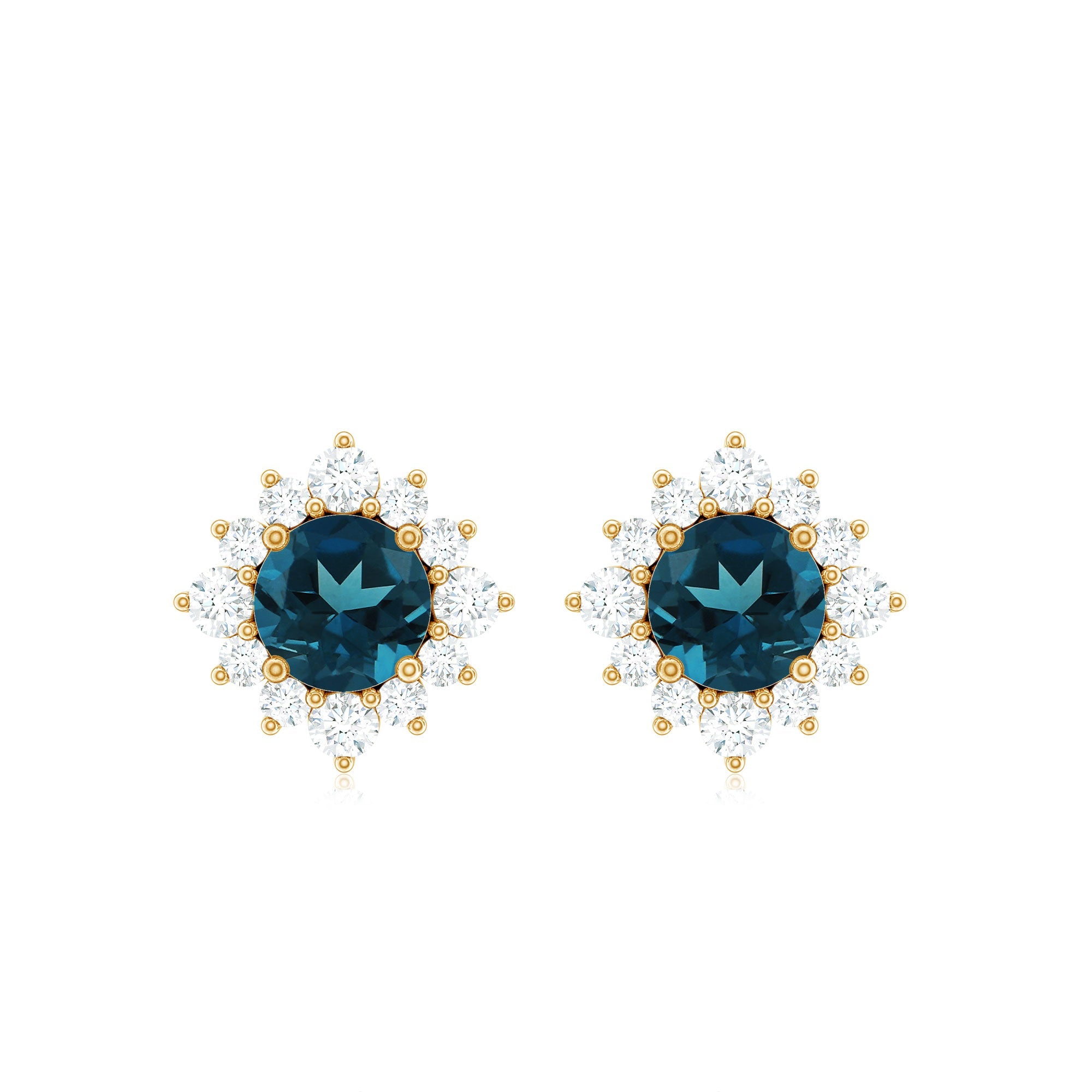 1.2 Carat Classic London Blue Topaz Stud Earrings with Diamond Halo