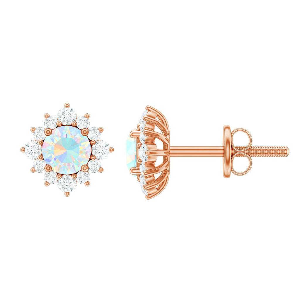 Classic Ethiopian Opal Stud Earrings with Diamond Halo