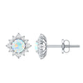 Classic Ethiopian Opal Stud Earrings with Diamond Halo