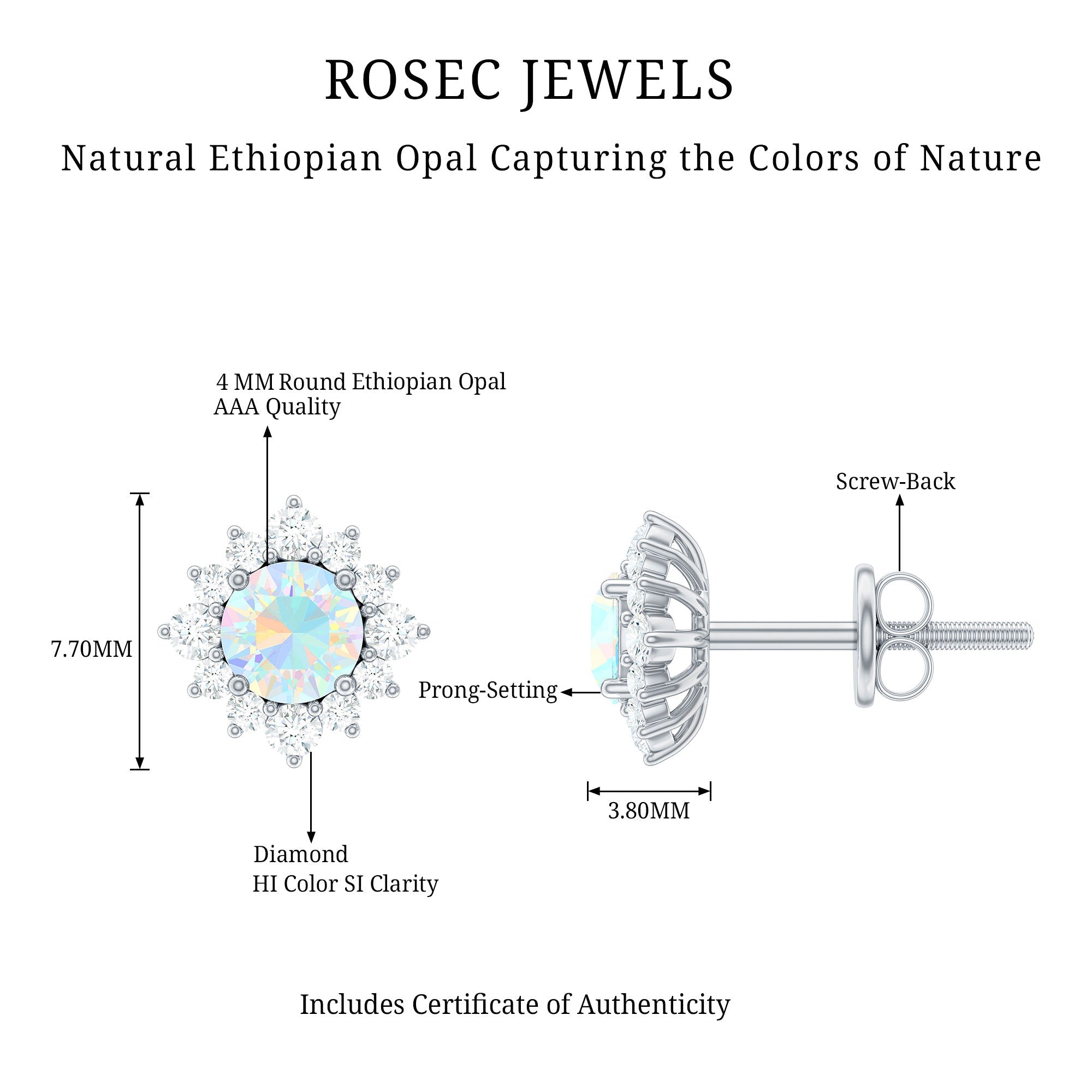 Classic Ethiopian Opal Stud Earrings with Diamond Halo
