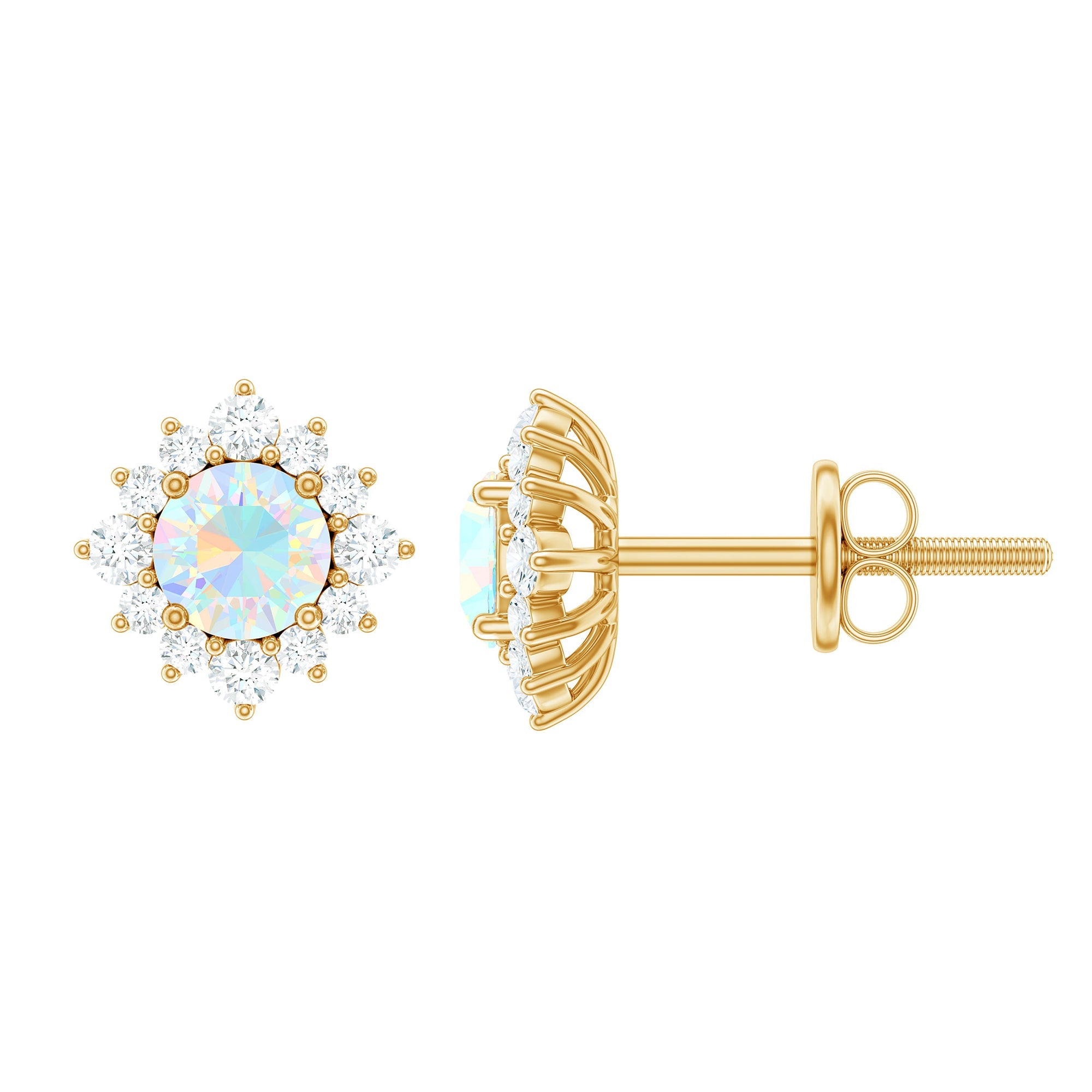Classic Ethiopian Opal Stud Earrings with Diamond Halo