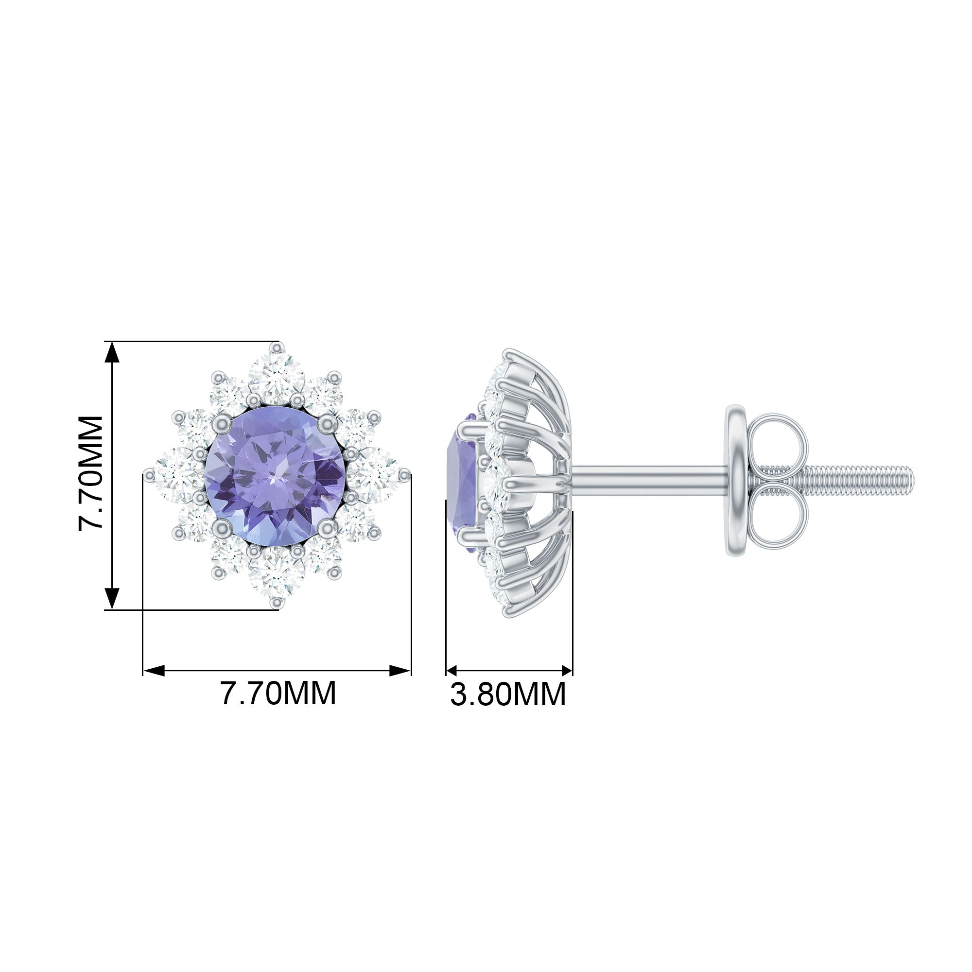 1 Carat Classic Tanzanite Stud Earrings with Diamond Halo