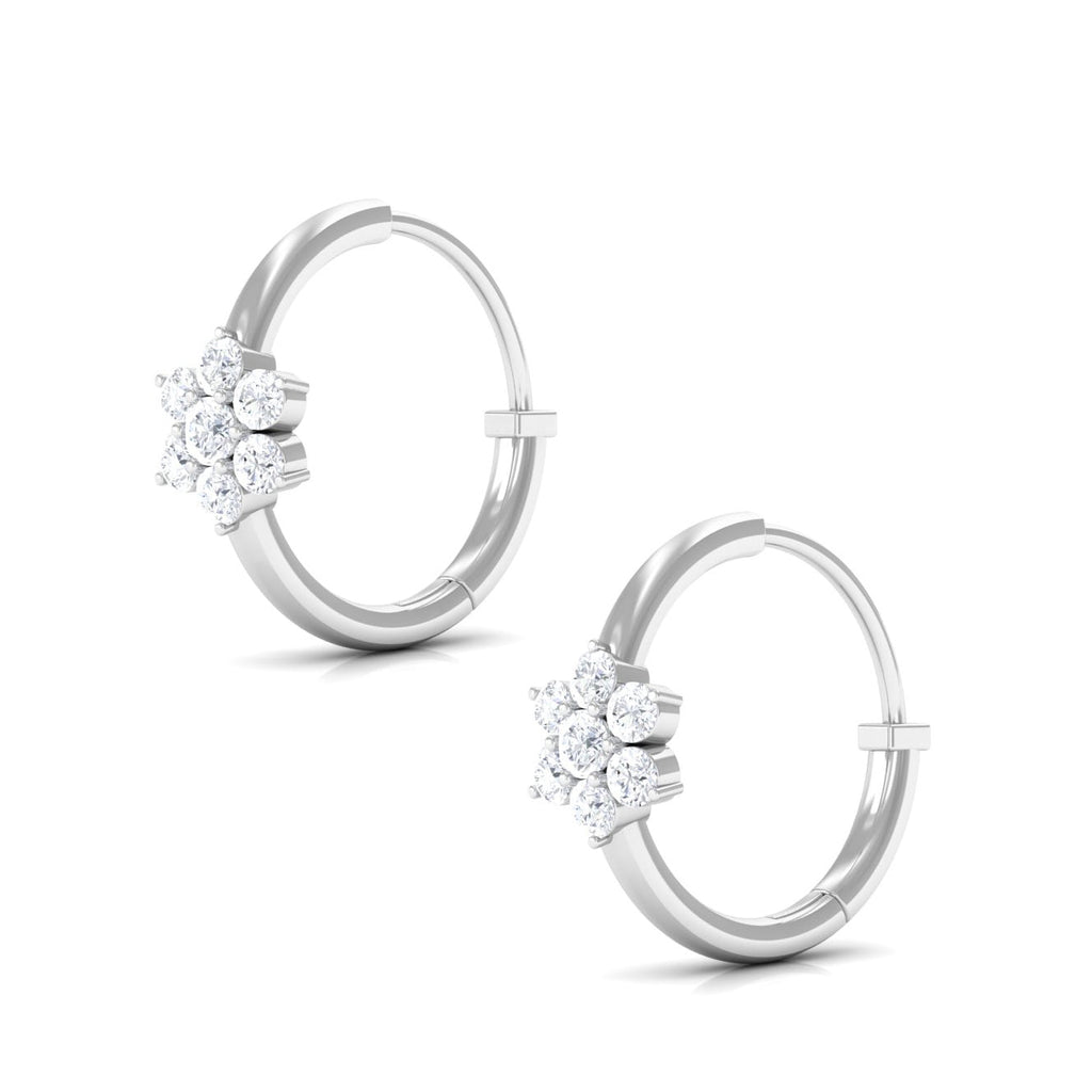 Real Diamond Flower Hoop Earrings for Women
