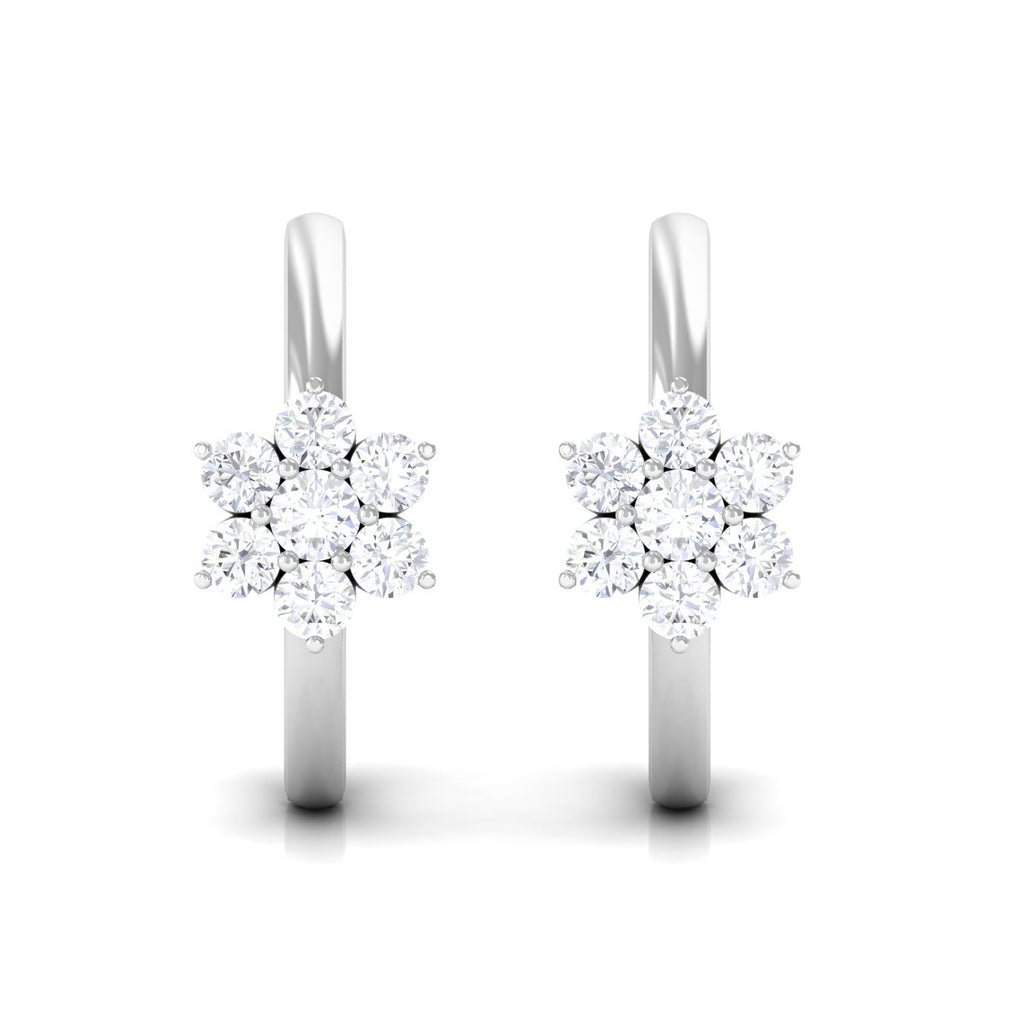 Real Diamond Flower Hoop Earrings for Women