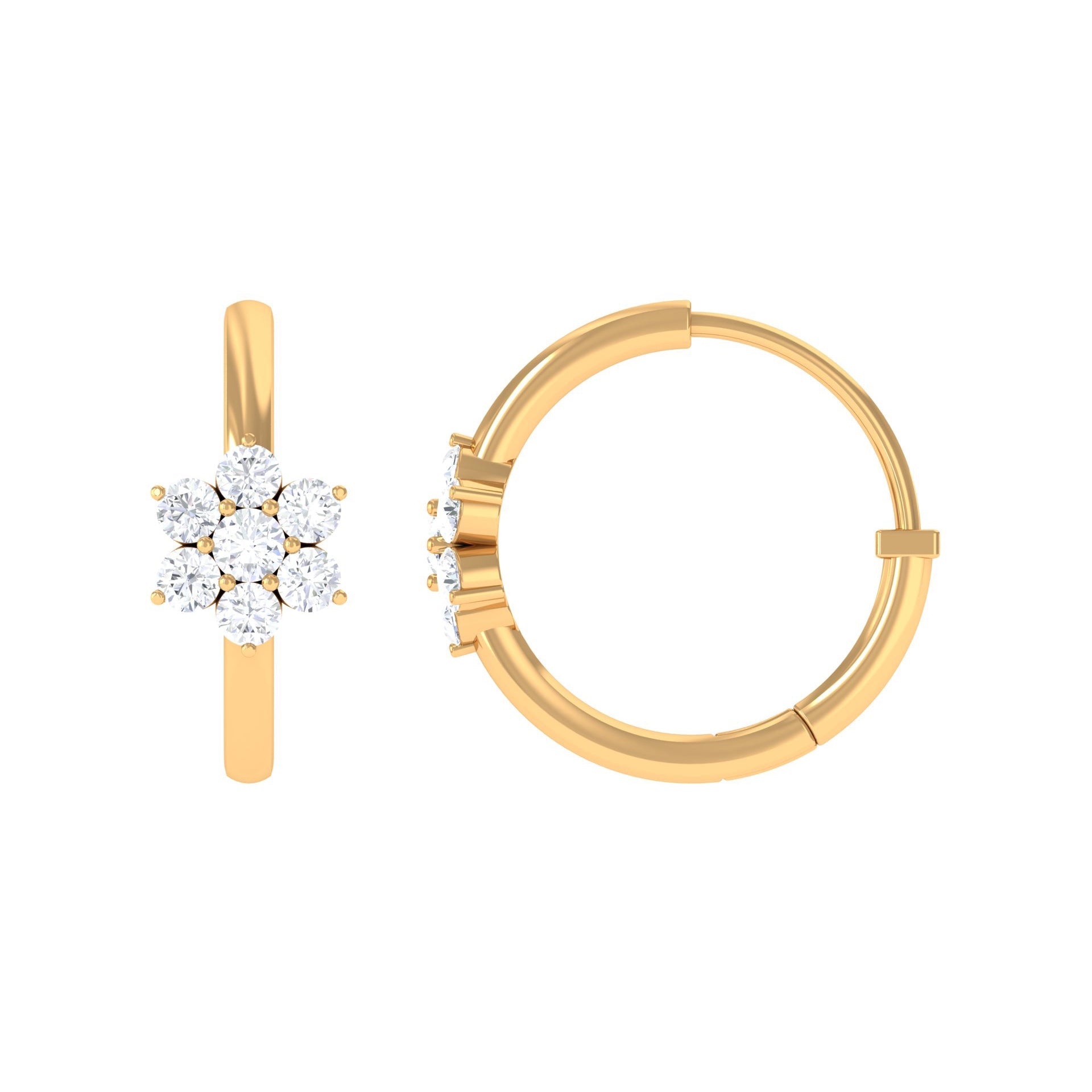 Real Diamond Flower Hoop Earrings for Women