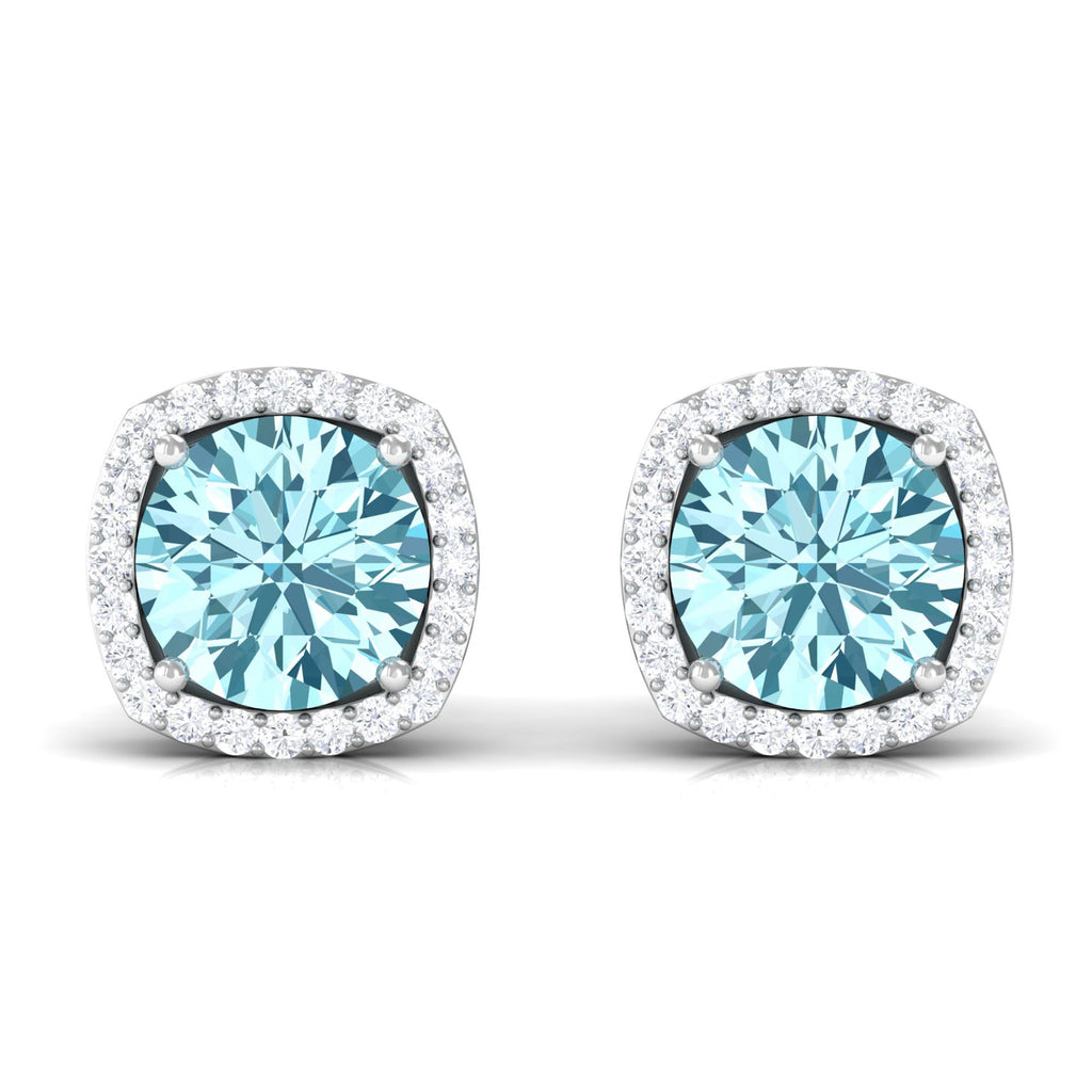 Natural Aquamarine Bridal Stud Earrings with Diamond Halo