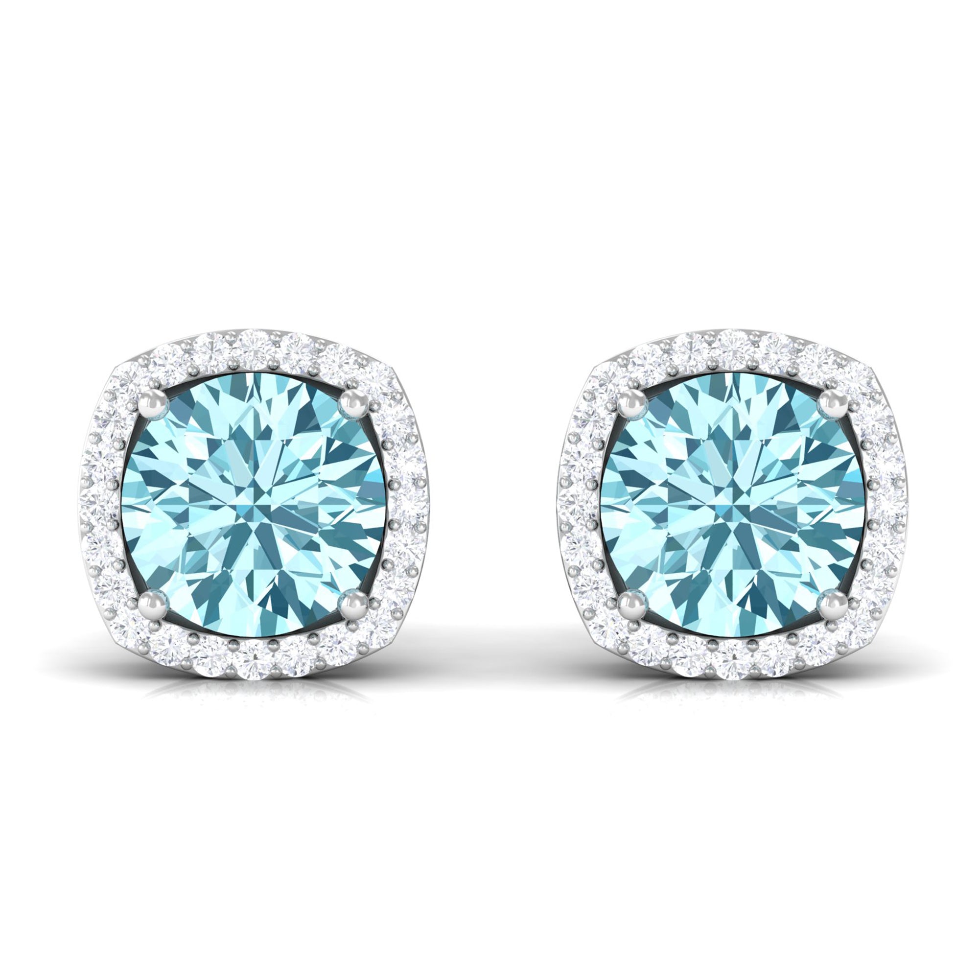 Natural Aquamarine Bridal Stud Earrings with Diamond Halo