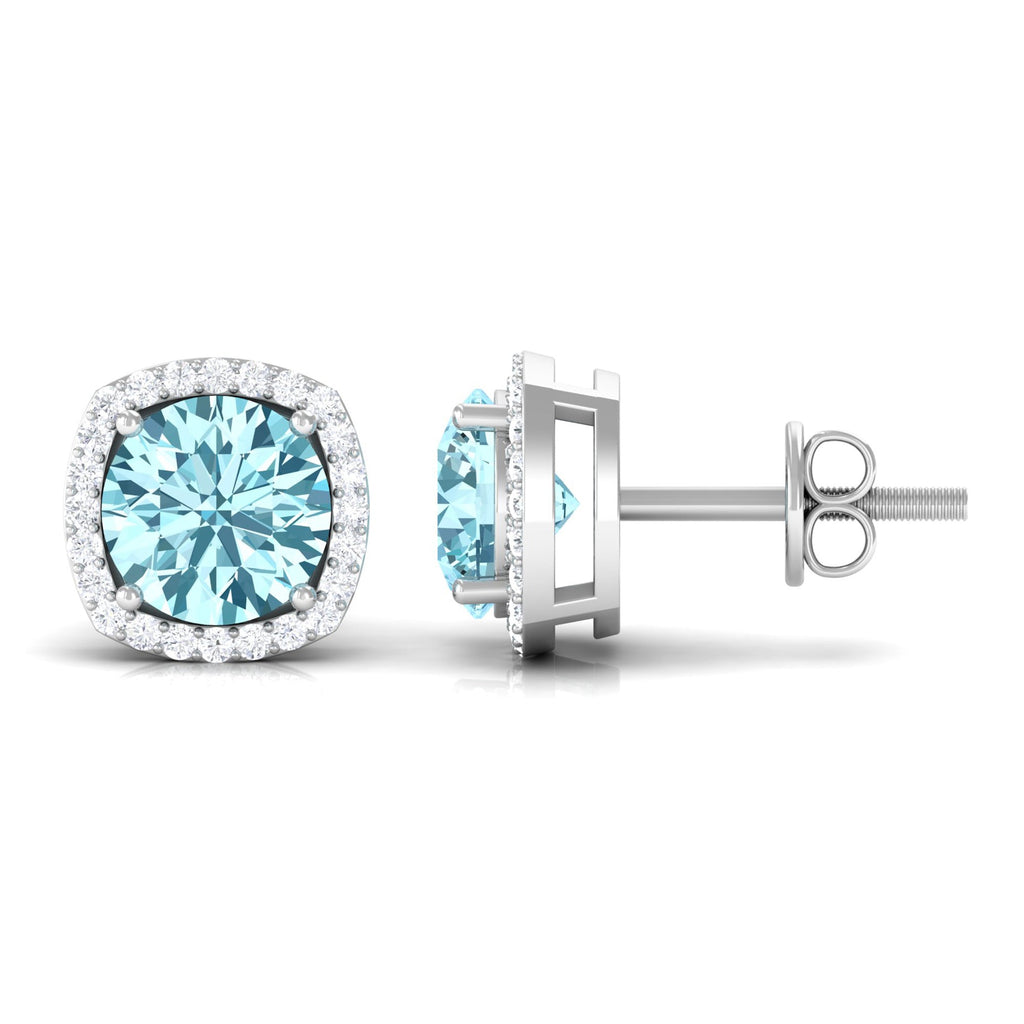 Natural Aquamarine Bridal Stud Earrings with Diamond Halo