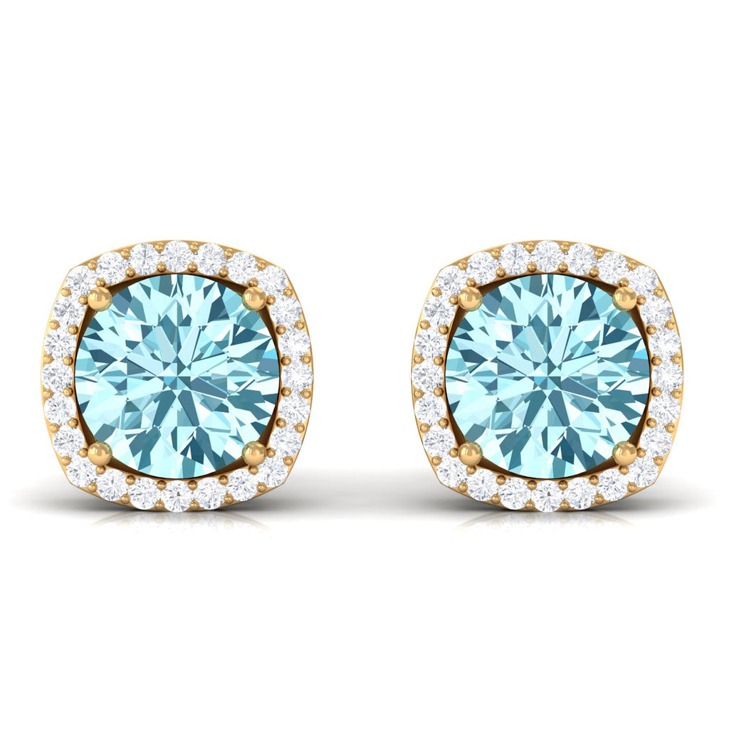 Natural Aquamarine Bridal Stud Earrings with Diamond Halo