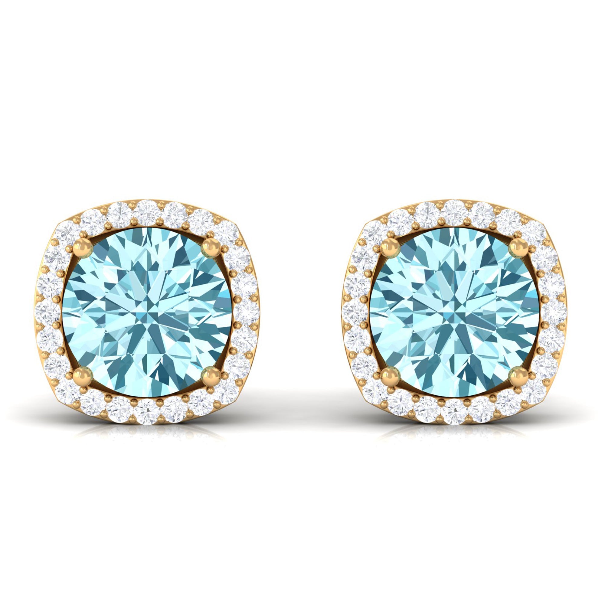 Natural Aquamarine Bridal Stud Earrings with Diamond Halo