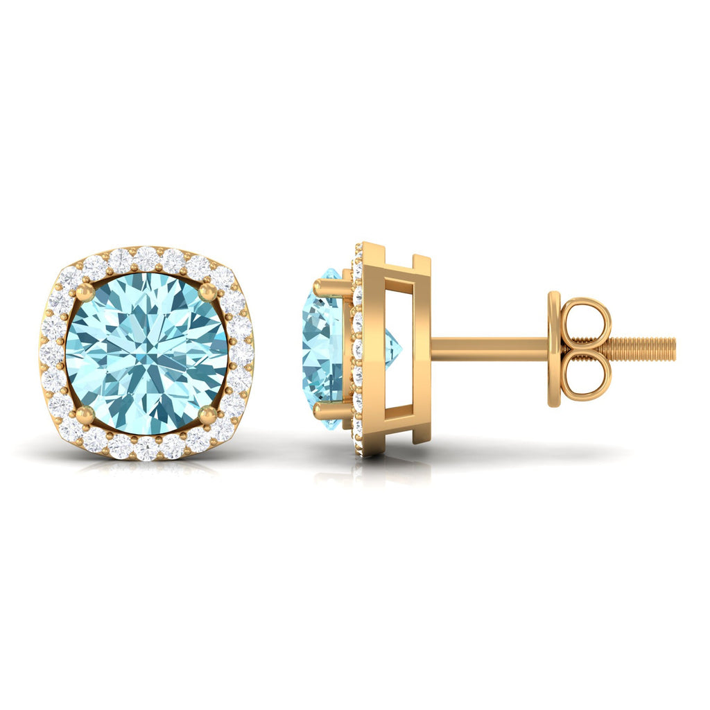 Natural Aquamarine Bridal Stud Earrings with Diamond Halo