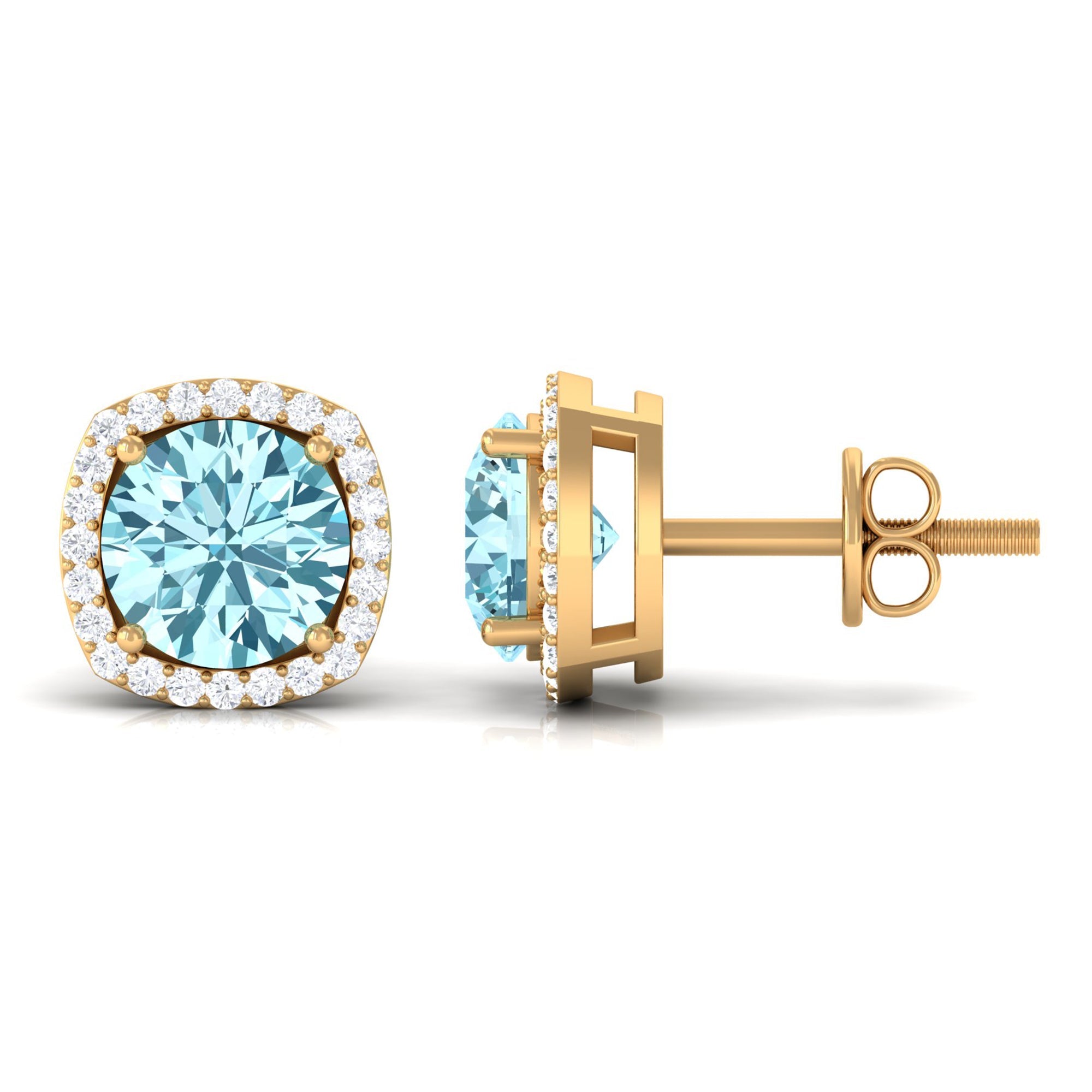Natural Aquamarine Bridal Stud Earrings with Diamond Halo