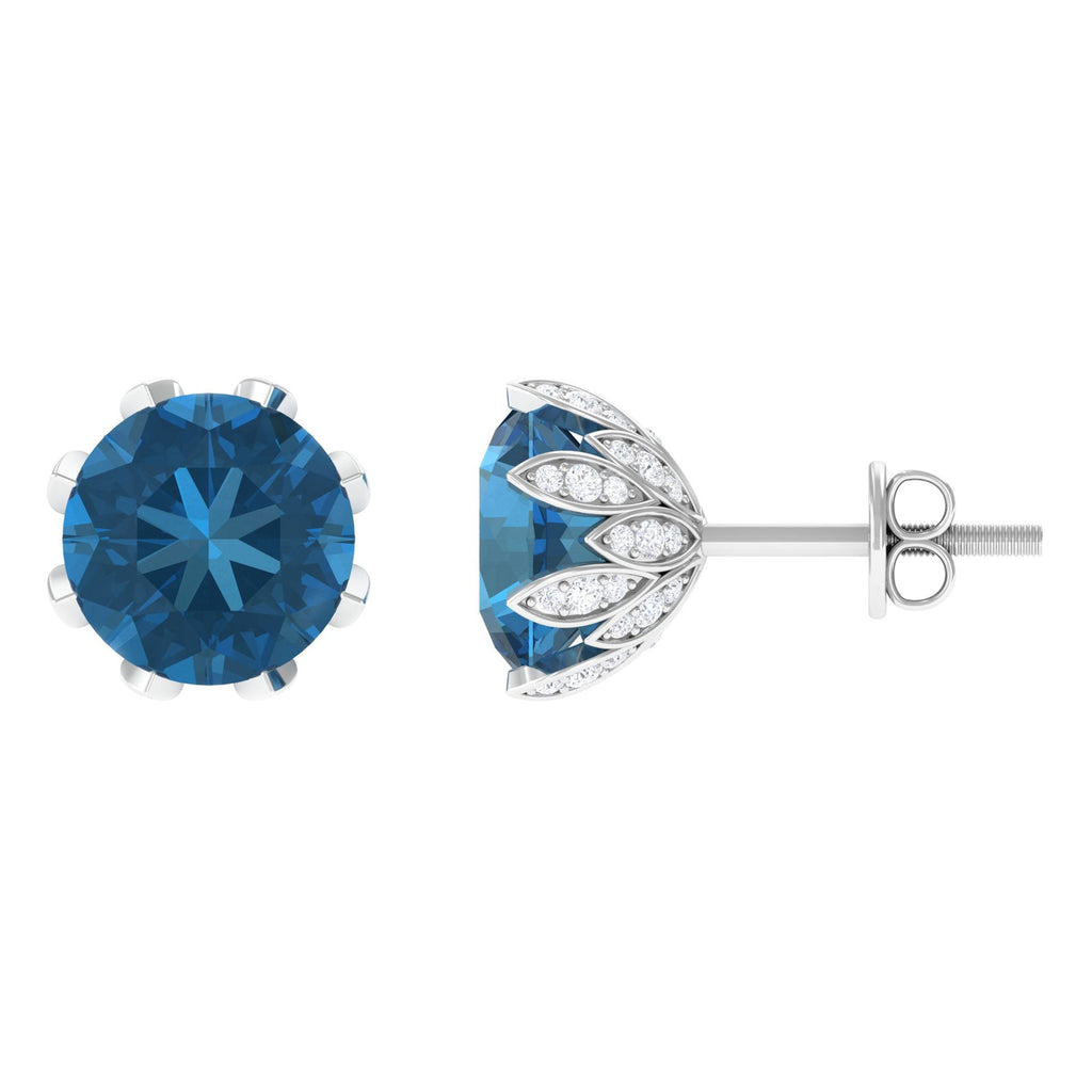4 CT London Blue Topaz and Diamond Bridal Stud Earrings