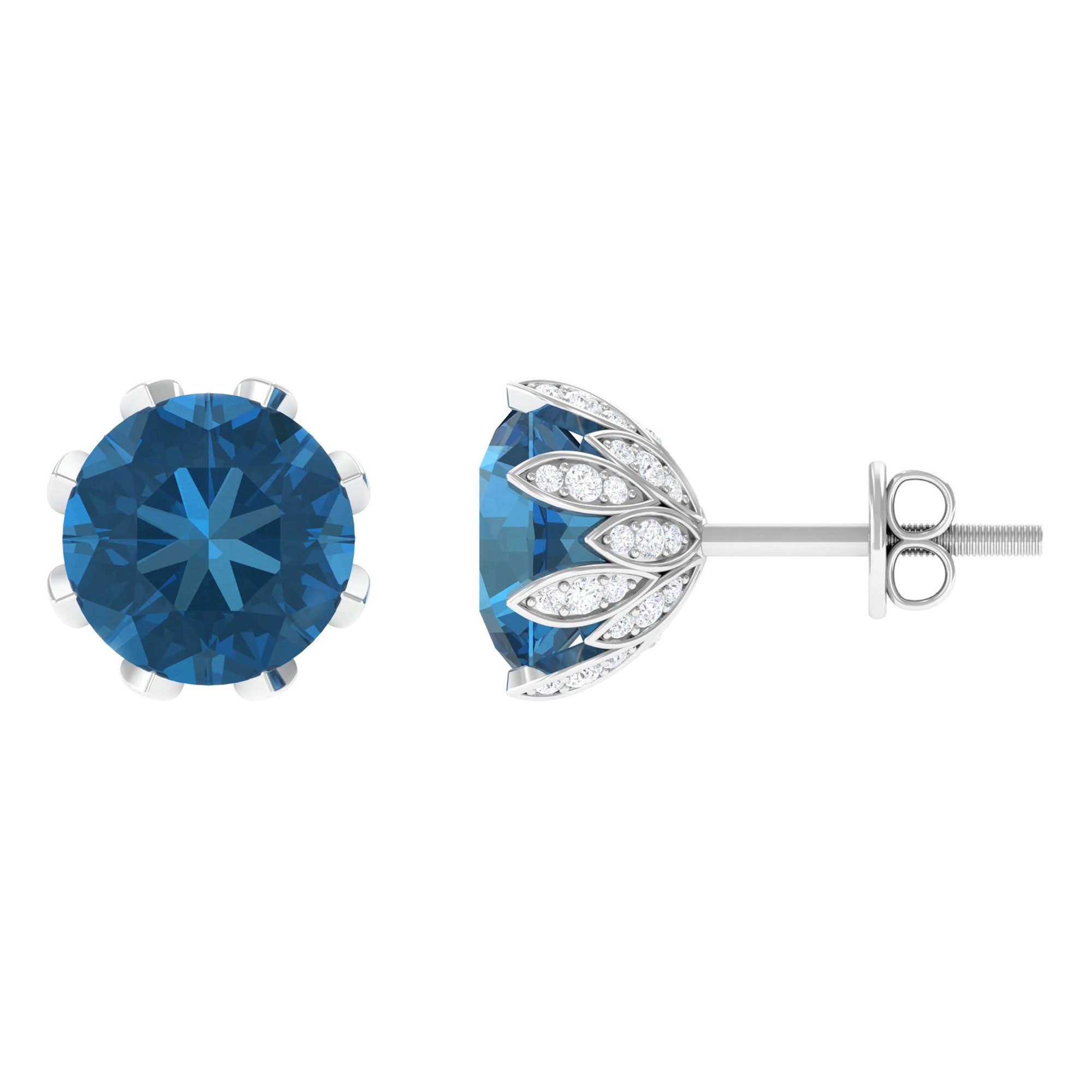 4 CT London Blue Topaz and Diamond Bridal Stud Earrings