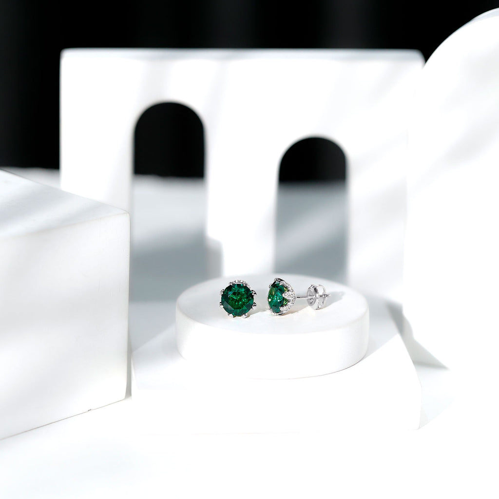 4.3 Carat Certified Lab Created Emerald Floral Stud Earrings