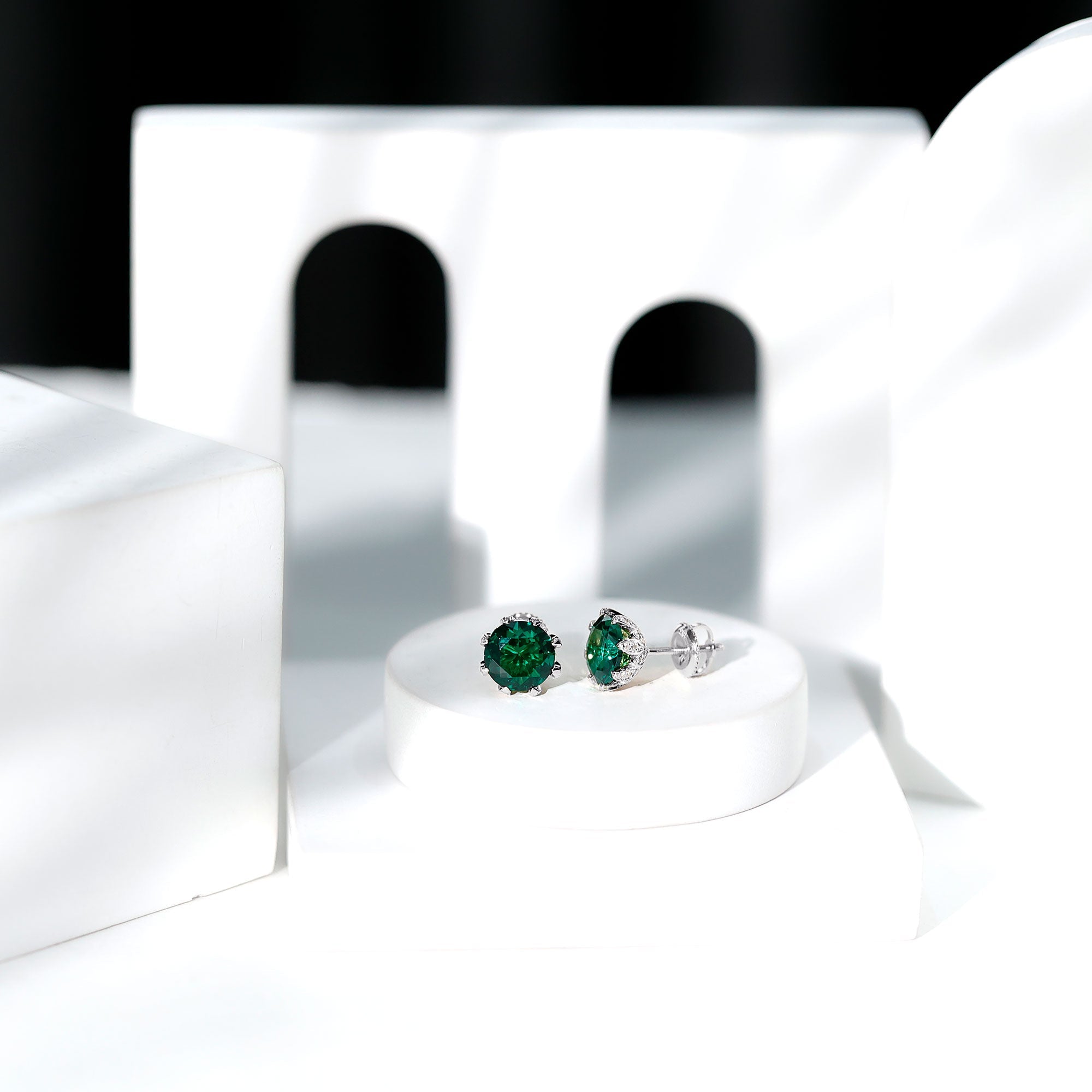 4.3 Carat Certified Lab Created Emerald Floral Stud Earrings