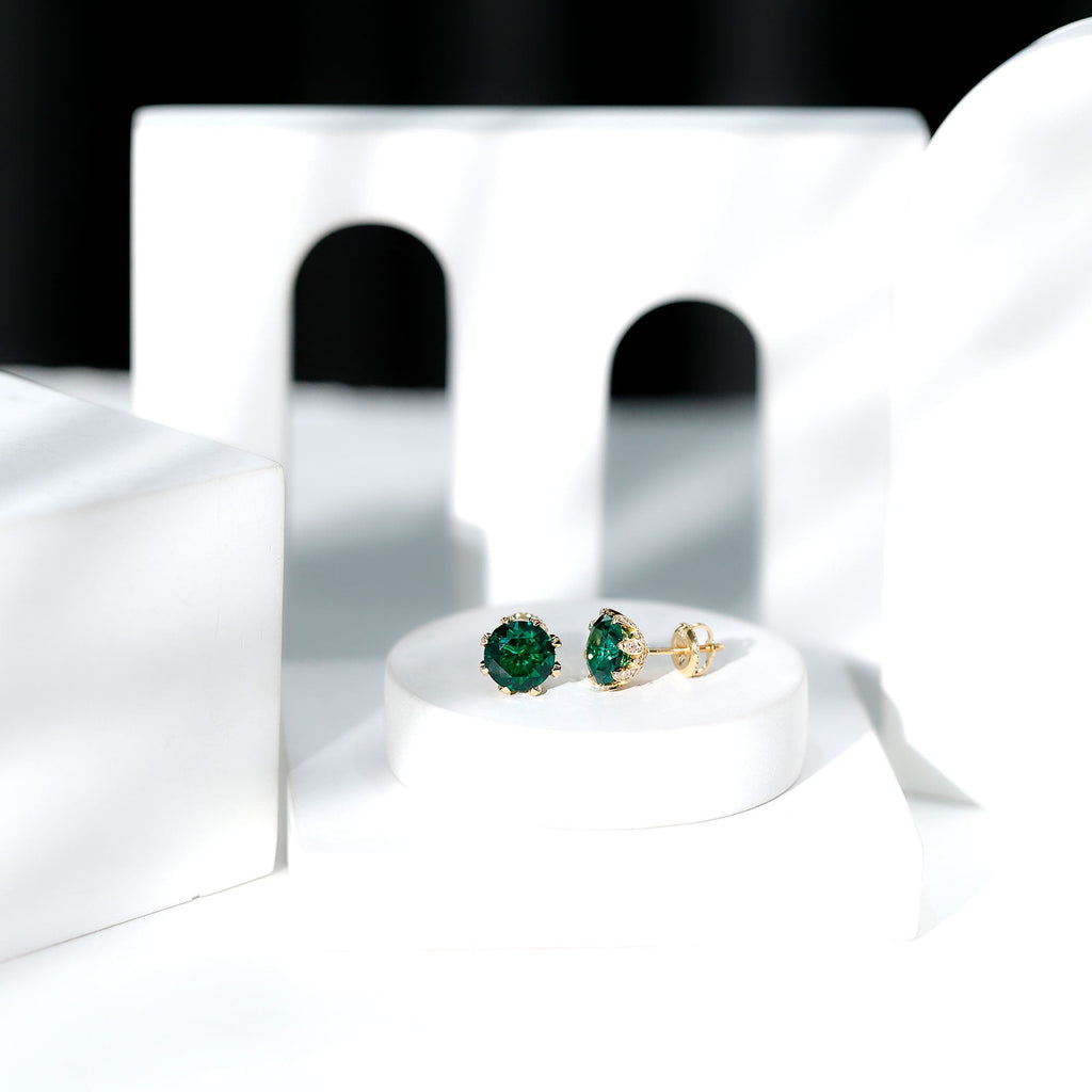 4.3 Carat Certified Lab Created Emerald Floral Stud Earrings