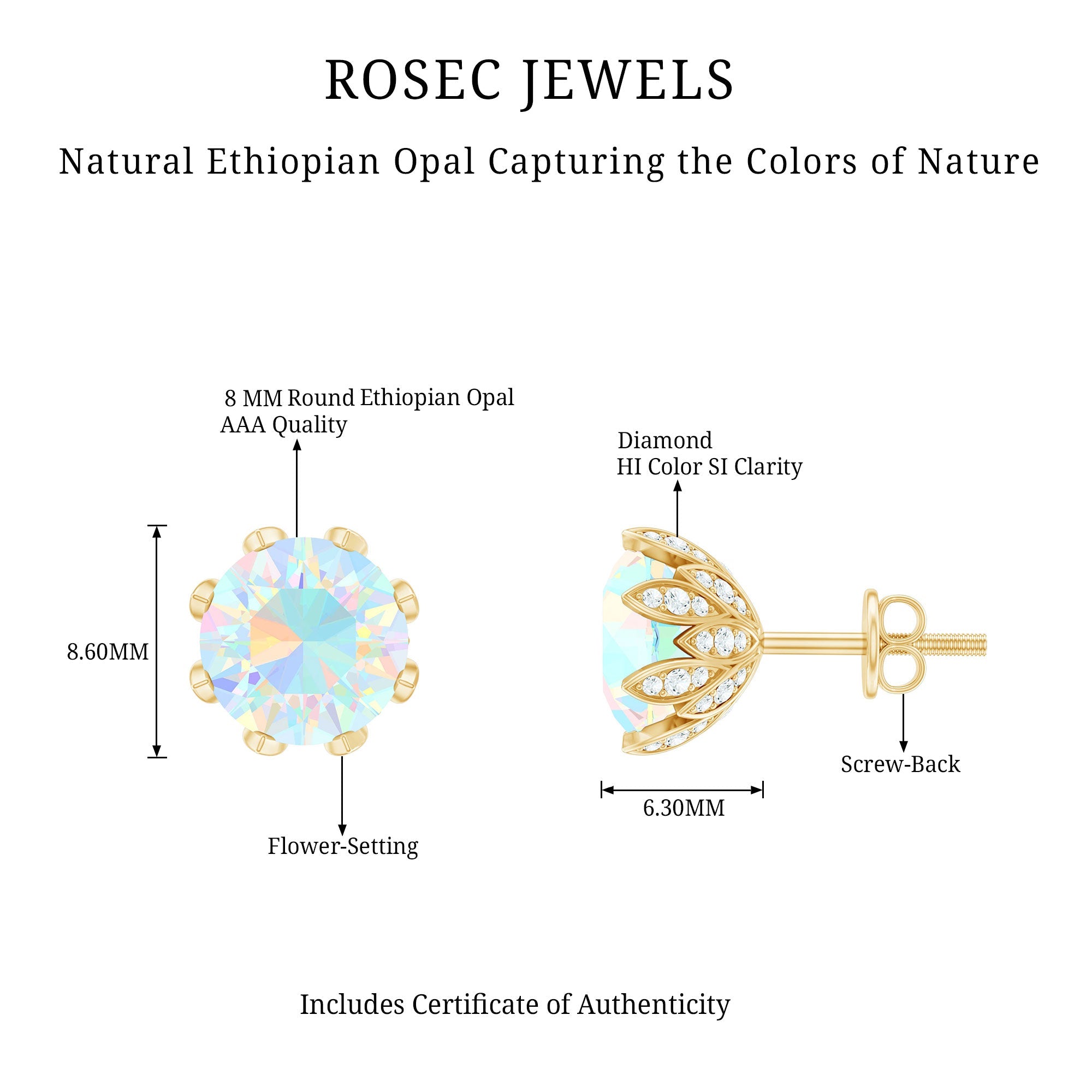 Certified Genuine Ethiopian Opal Flower Earrings with Diamond